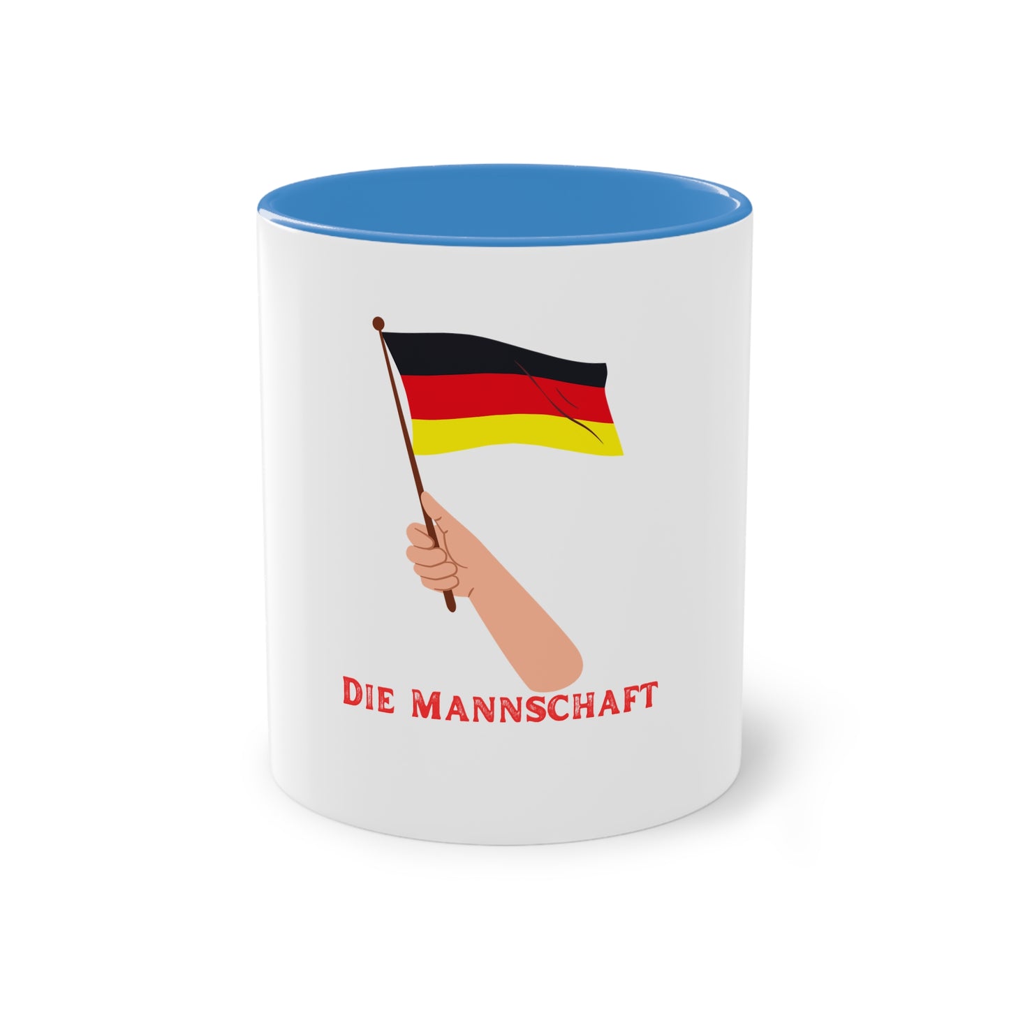 Fans für die Mannschaft, für Deutschland – Perfekt für den Morgenkaffee, weißer Außenbereich mit mehrfarbigem Innenbereich und Henkel, große; 11 Unzen