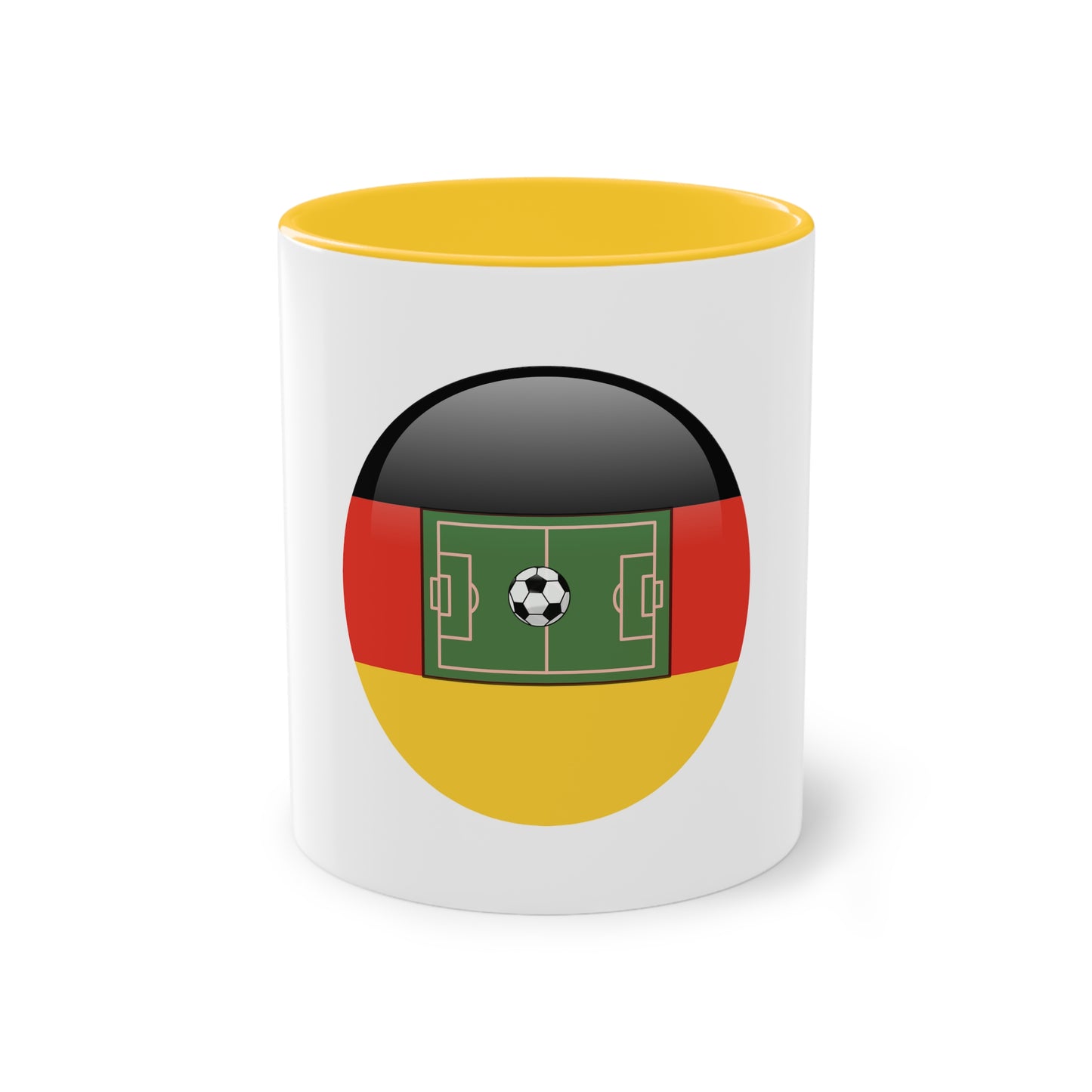 Top Qualität deutsches Soccer - auf Kaffeetassen, Teetassen bedruckt; weißer Außenbereich mit mehrfarbigem Innenbereich und Henkel, große; 11 Unzen