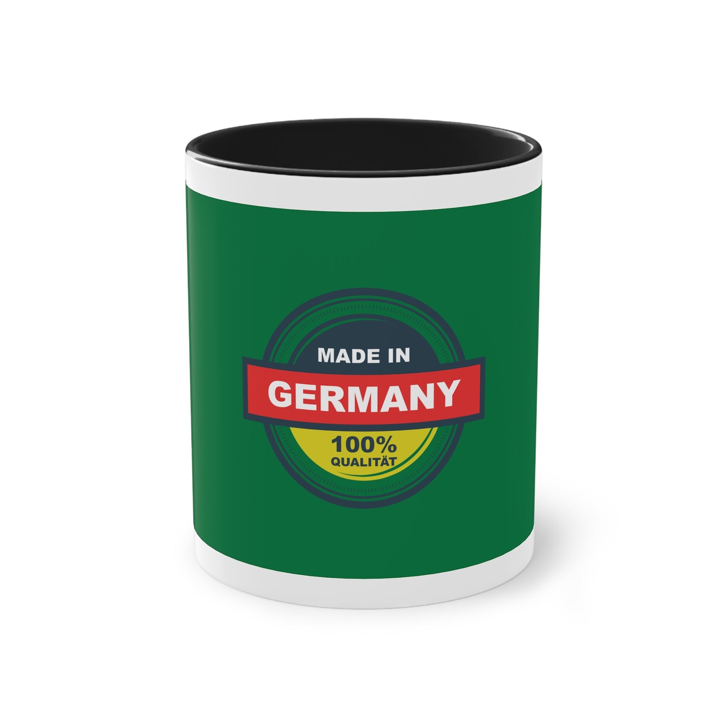 Made in Germany auf Kaffeetassen, Teetassen bedruckt; weißer Außenbereich mit mehrfarbigem Innenbereich und Henkel, große; 11 Unzen.