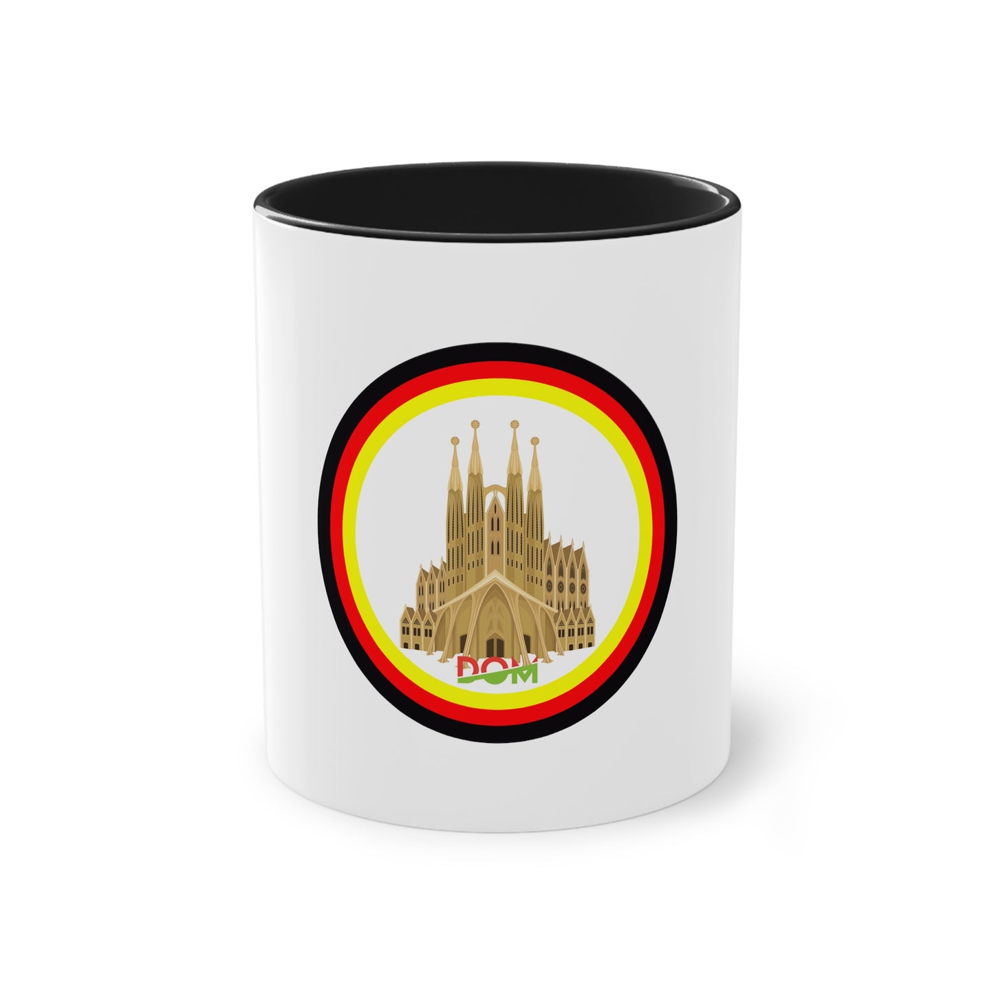 Kölner Dom auf Kaffeetassen, Teetassen bedruckt; weißer Außenbereich mit mehrfarbigem Innenbereich und Henkel, große; 11 Unzen