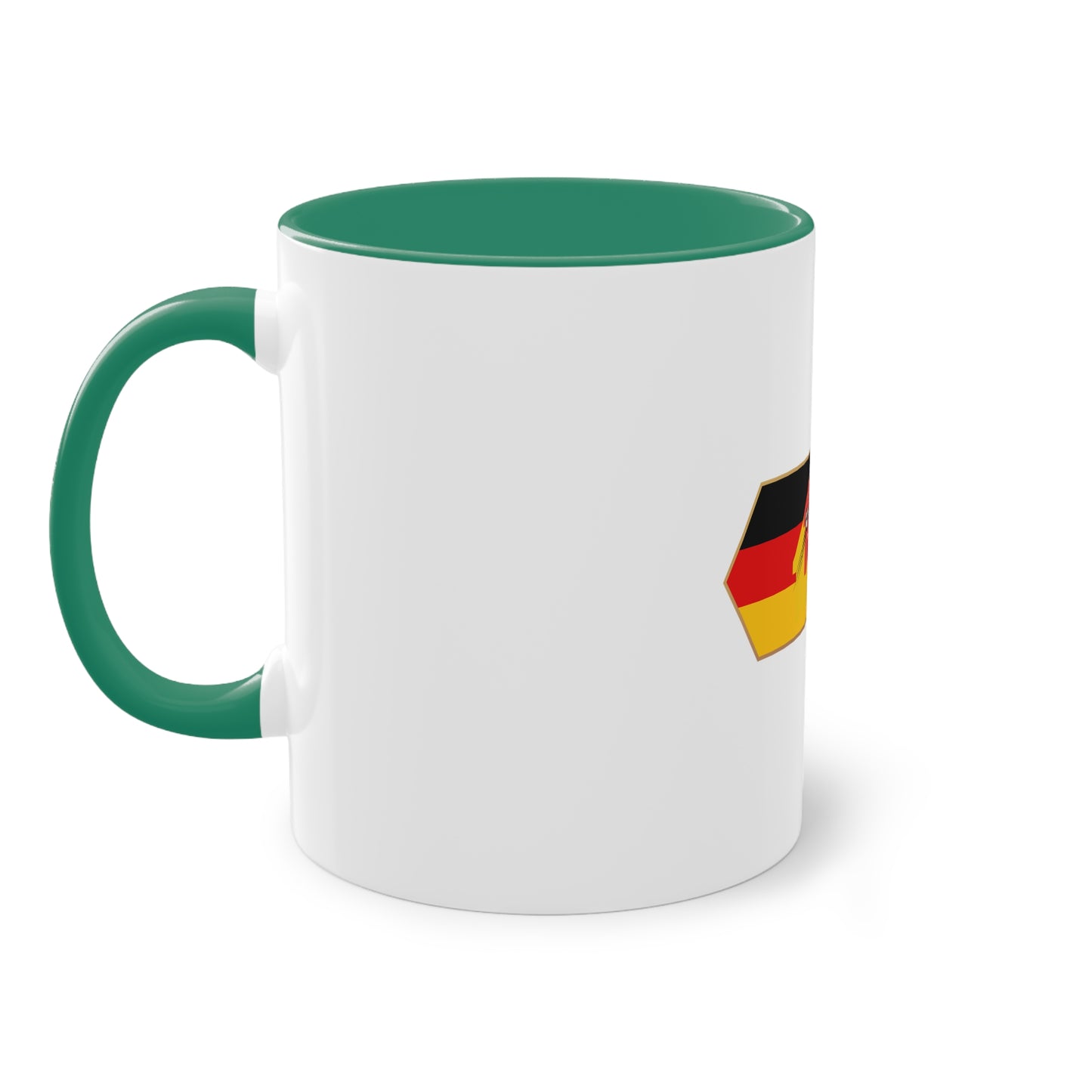 Tor!, Deutschland auf Kaffeetassen, Teetassen bedruckt; weißer Außenbereich mit mehrfarbigem Innenbereich und Henkel, große; 11 Unzen