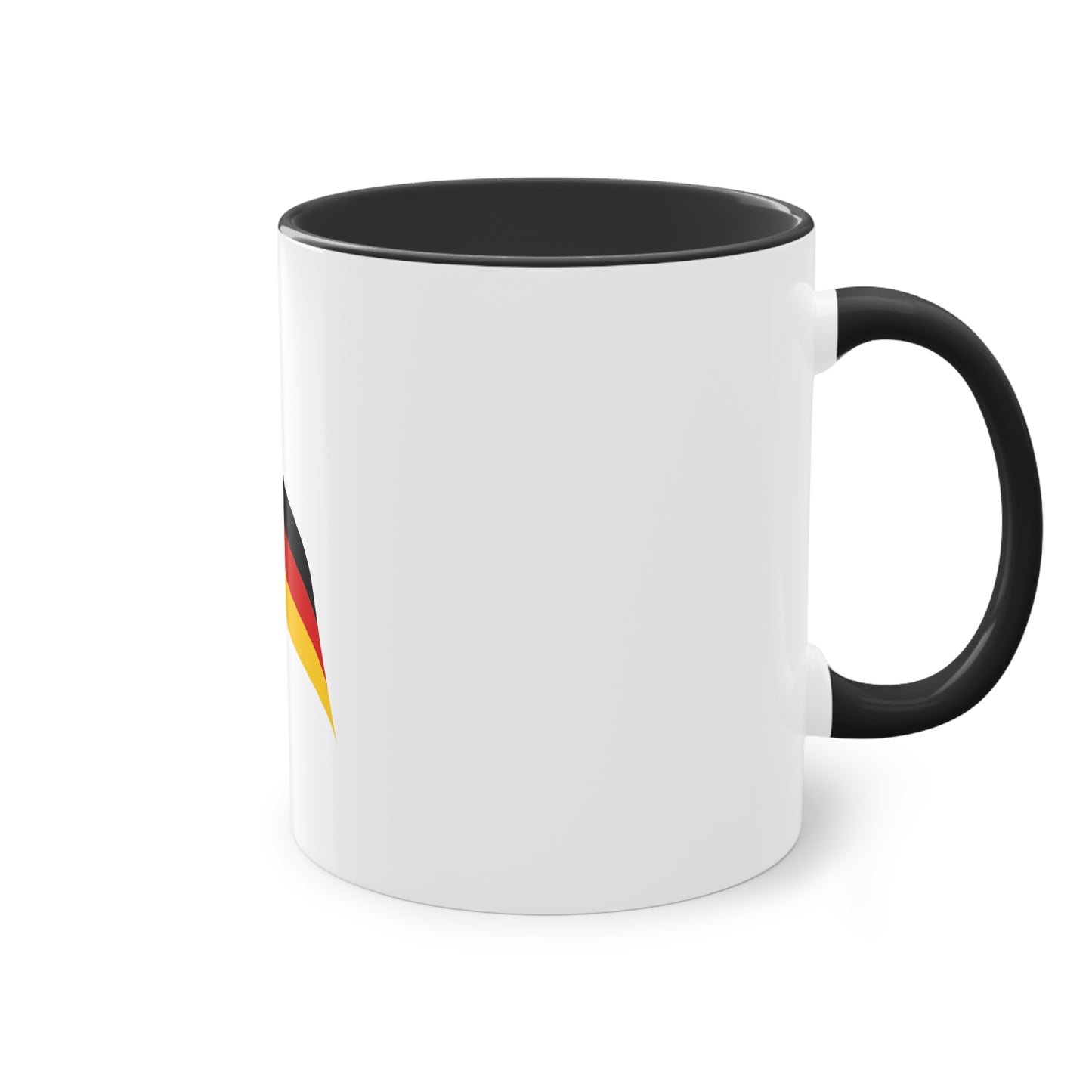 Deutschland ist Heimatland- auf Kaffeetassen, Teetassen bedruckt; weißer Außenbereich mit mehrfarbigem Innenbereich und Henkel, große; 11 Unzen