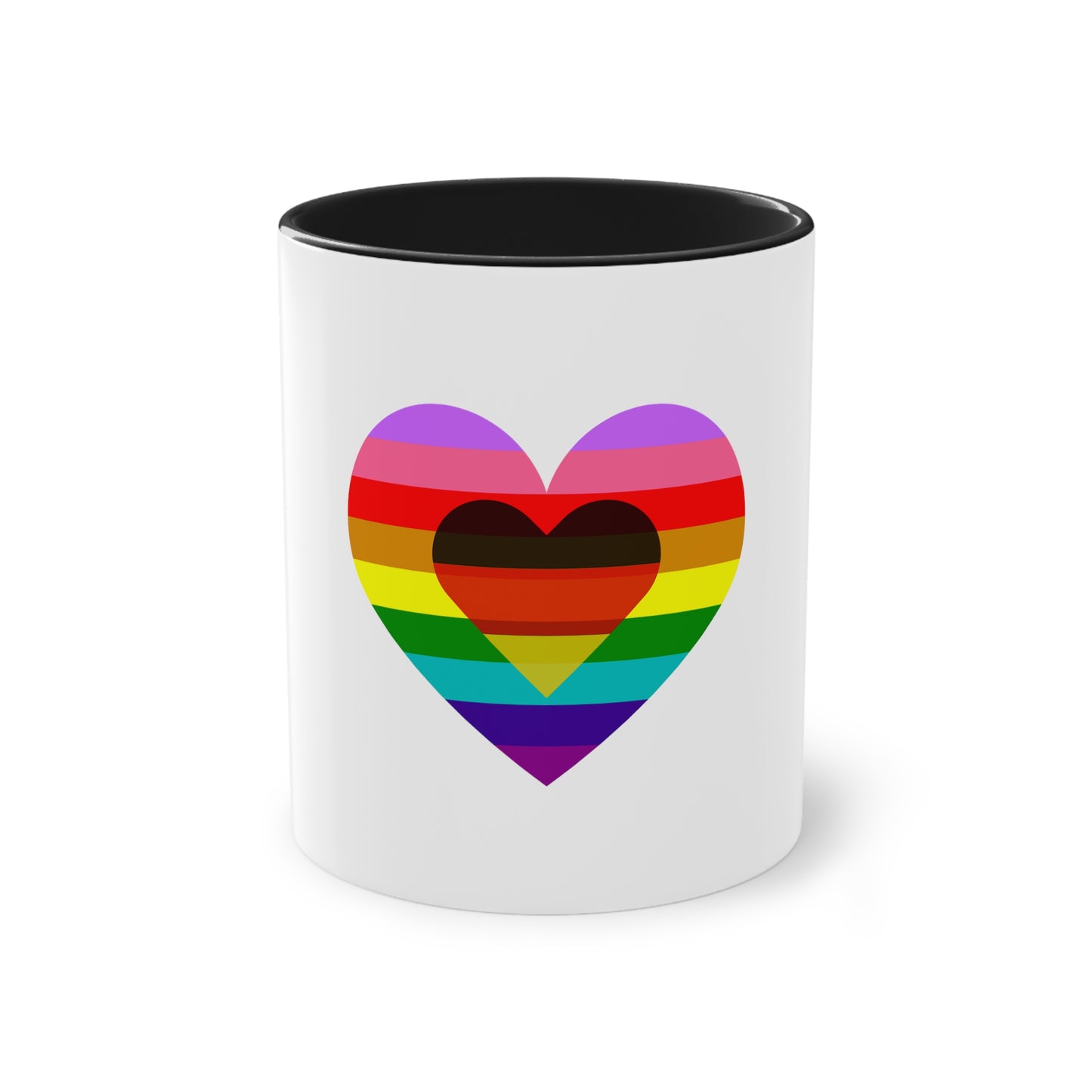 Regenbogen Liebe Deutschland, für Vielfalt, Verständnis und Akzeptanz auf Kaffeetassen bedruckt; weißer Außenbereich mit mehrfarbigem Innenbereich und Henkel, große; 11 Unzen