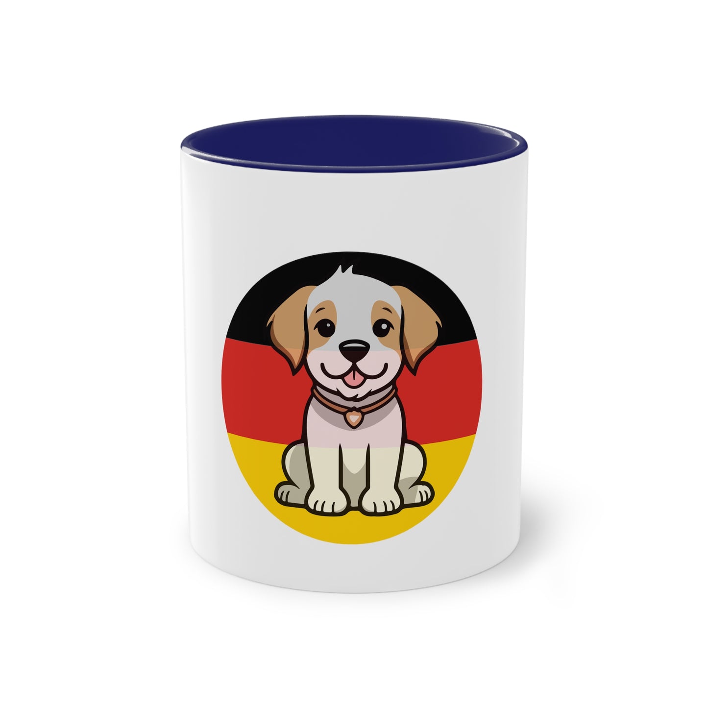 Deutschlands Bell-Brigade Puppy auf Kaffeetassen, Teetassen bedruckt; weißer Außenbereich mit mehrfarbigem Innenbereich und Henkel, große; 11 Unzen