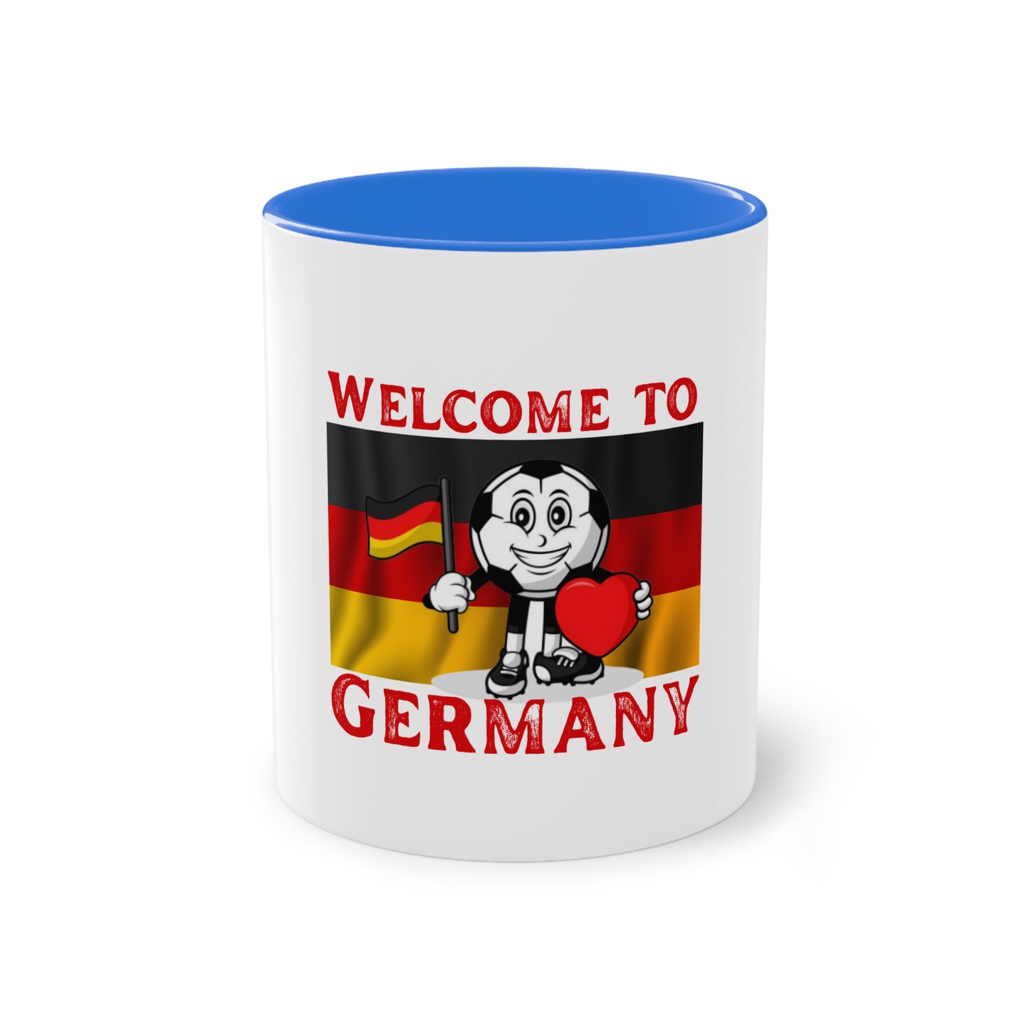 Welcome to Germany - Proud German culture auf Kaffeetassen, Teetassen bedruckt; weißer Außenbereich mit mehrfarbigem Innenbereich und Henkel, große; 11 Unzen.