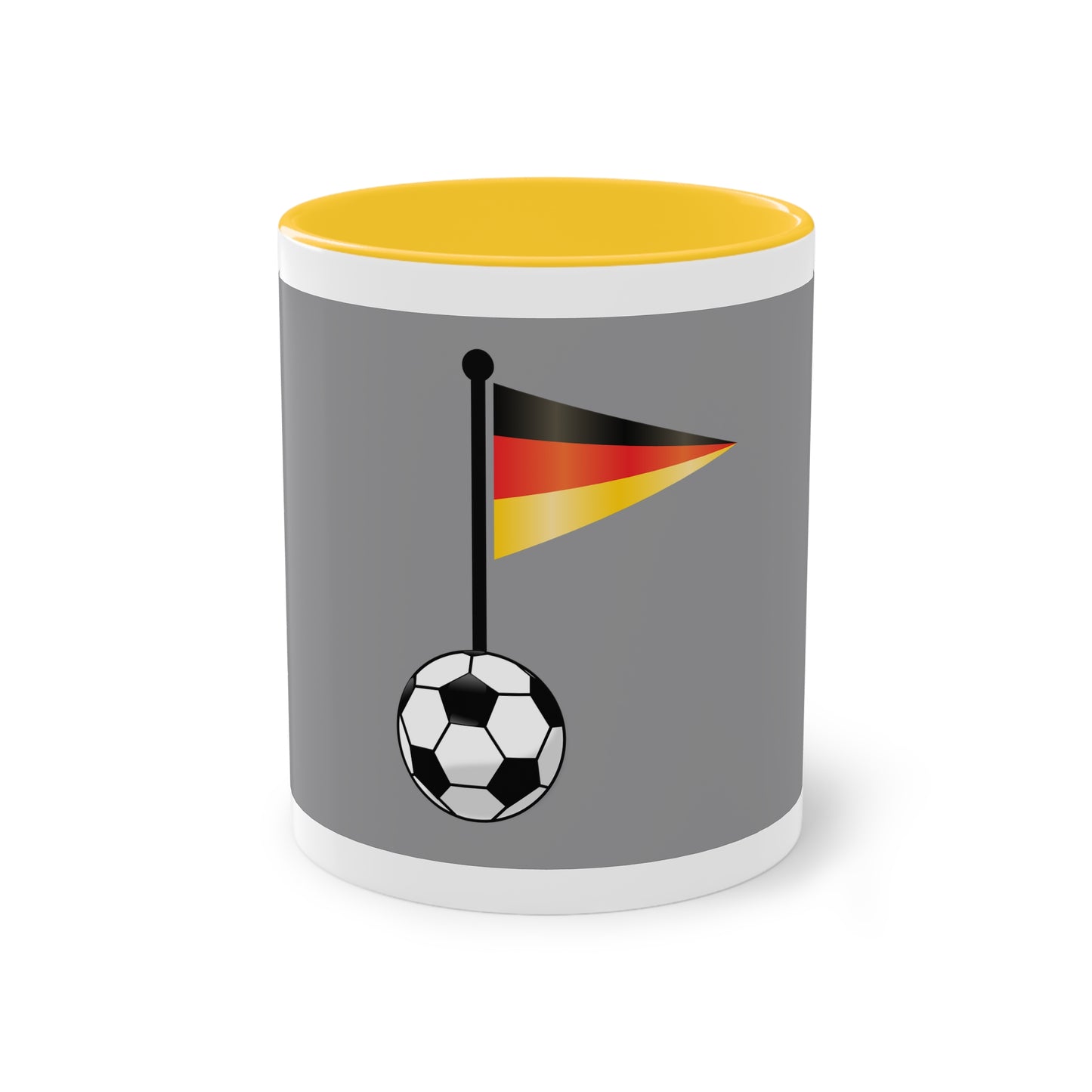 Hochwertige Teetassen mit deutschen Kulturmotiven - Soccer Motiv– Perfekt für den Morgenkaffee, weißer Außenbereich mit mehrfarbigem Innenbereich und Henkel, große; 11 Unzen