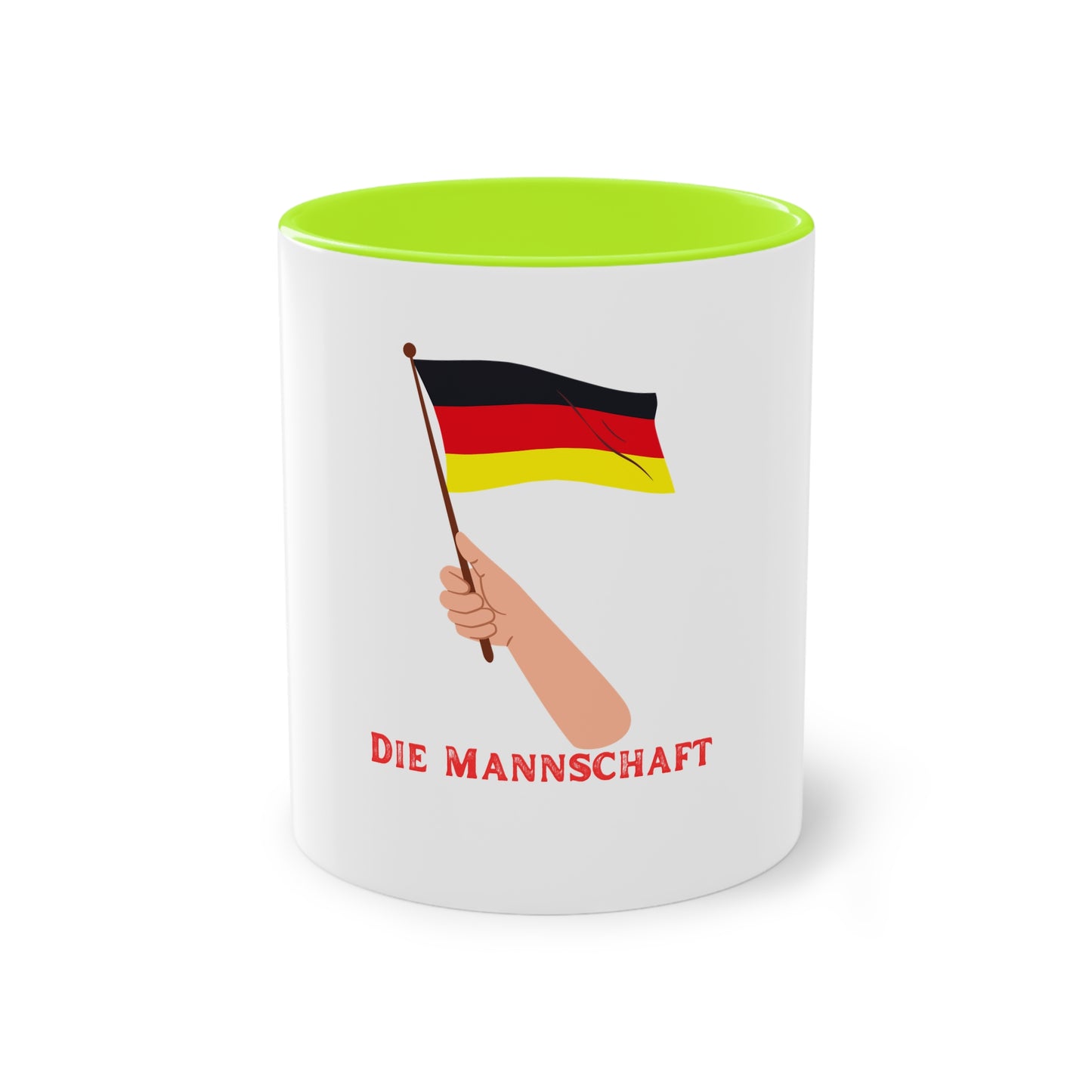 Fans für die Mannschaft, für Deutschland – Perfekt für den Morgenkaffee, weißer Außenbereich mit mehrfarbigem Innenbereich und Henkel, große; 11 Unzen