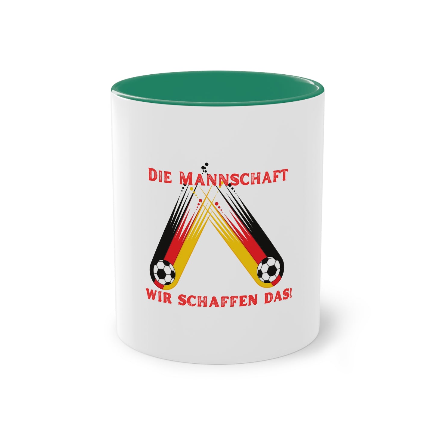Die Mannschaft auf Mehrfarbige Kaffeetassen, weißer Außenbereich mit mehrfarbigem Innenbereich und Henkel, große; 11 Unzen
