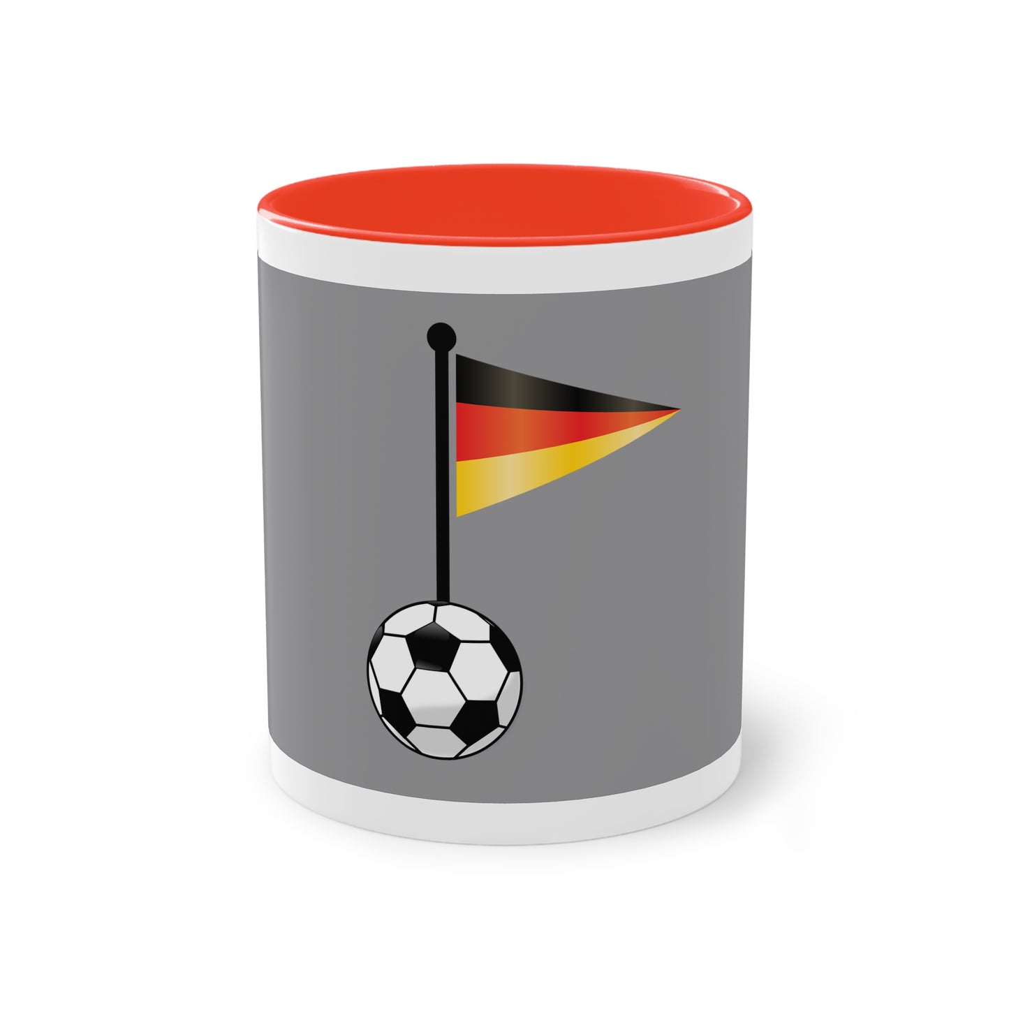 Hochwertige Teetassen mit deutschen Kulturmotiven - Soccer Motiv– Perfekt für den Morgenkaffee, weißer Außenbereich mit mehrfarbigem Innenbereich und Henkel, große; 11 Unzen