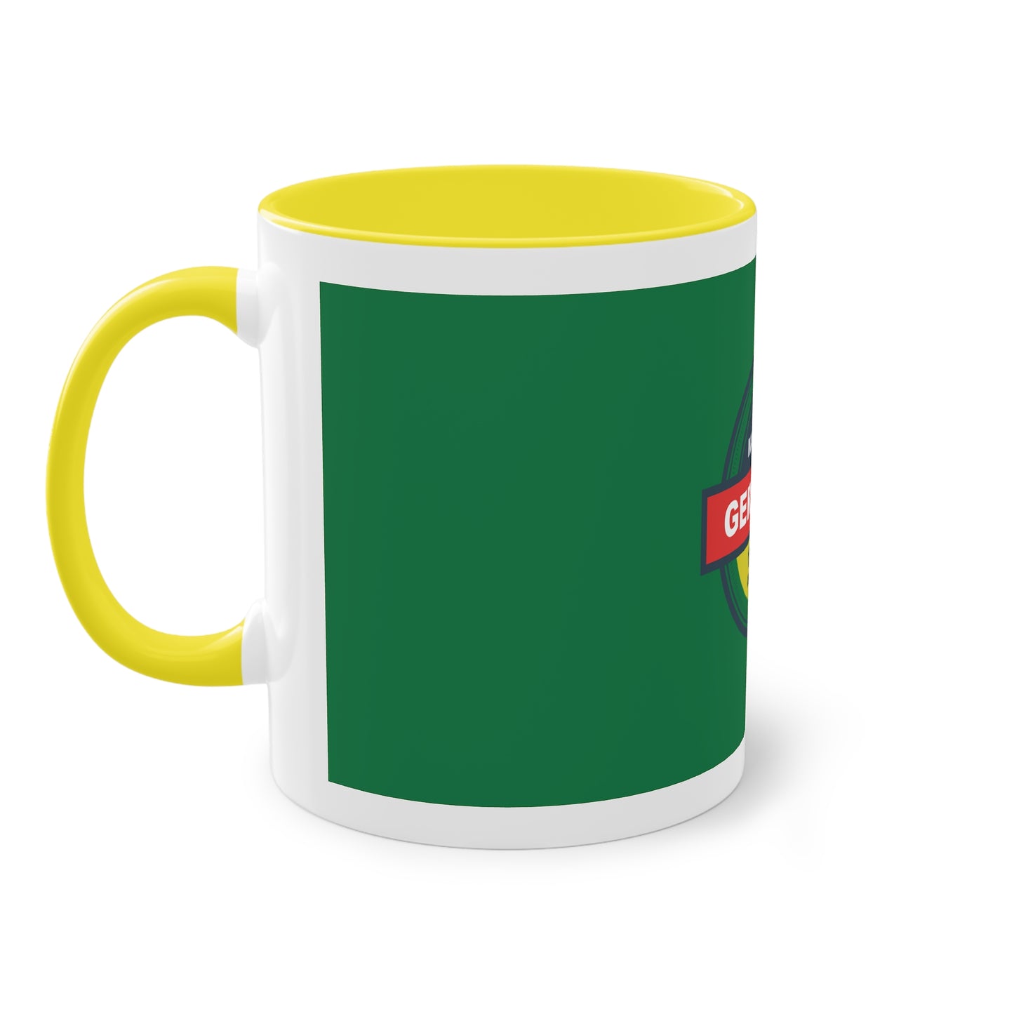 Made in Germany auf Kaffeetassen, Teetassen bedruckt; weißer Außenbereich mit mehrfarbigem Innenbereich und Henkel, große; 11 Unzen.