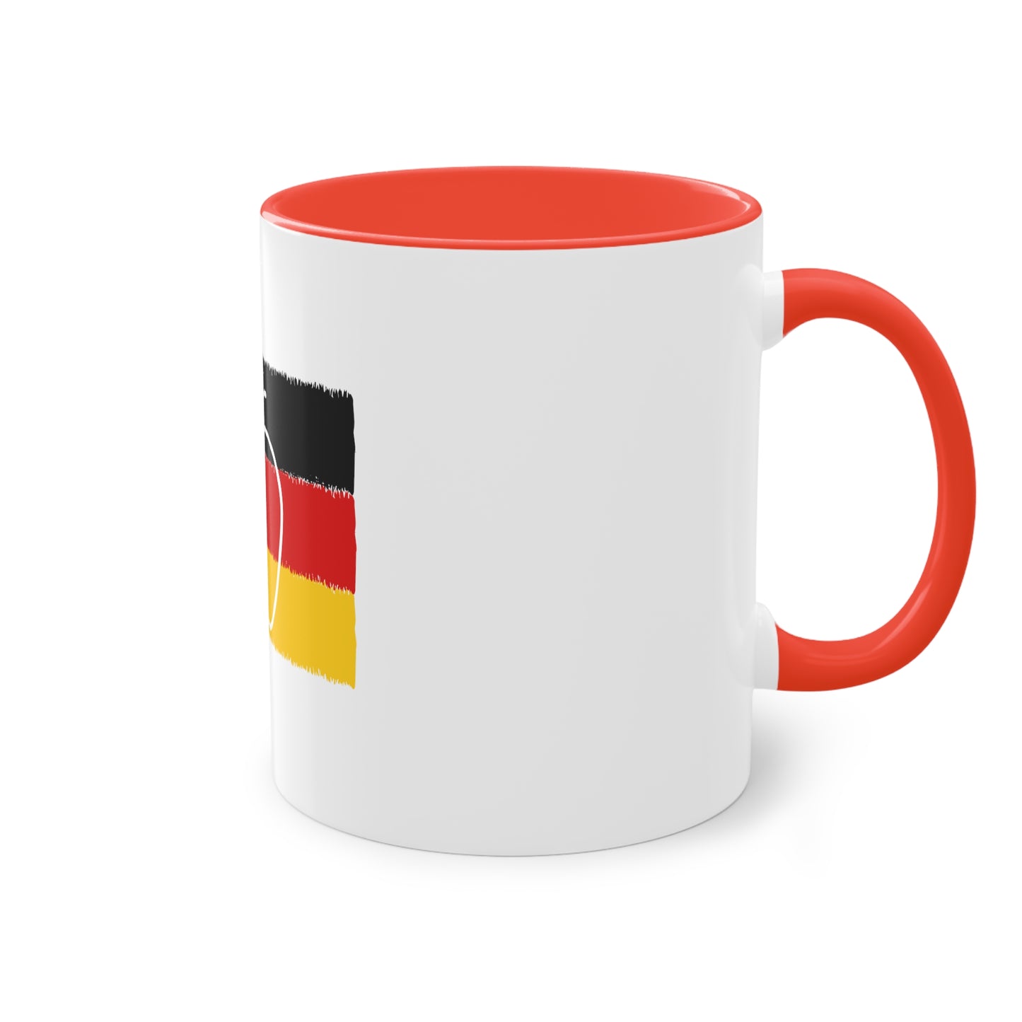 Apfel, ein Symbol für Energie und Liebe auf Kaffeetassen, Teetassen bedruckt; weißer Außenbereich mit mehrfarbigem Innenbereich und Henkel, große; 11 Unzen