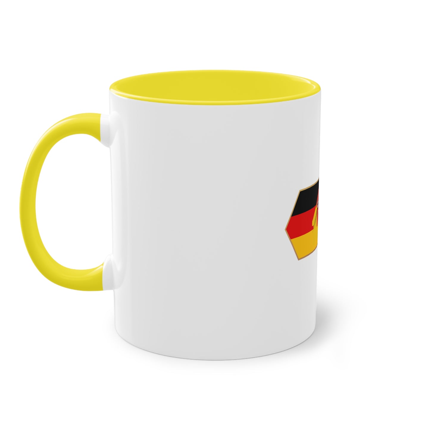 Tor!, Deutschland auf Kaffeetassen, Teetassen bedruckt; weißer Außenbereich mit mehrfarbigem Innenbereich und Henkel, große; 11 Unzen