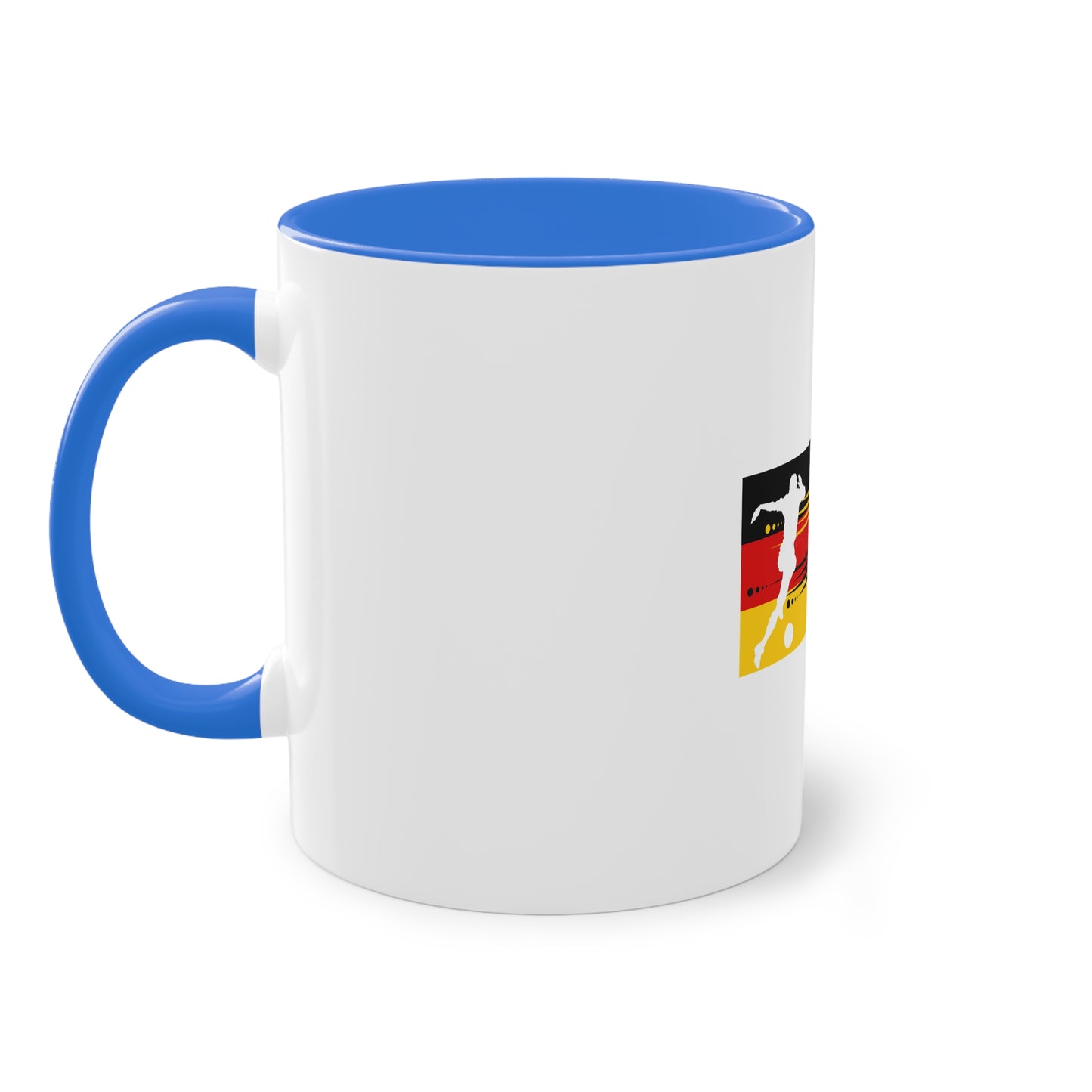 Die wahre Leidenschaft für Fußball auf Kaffeetassen bedruckt; weißer Außenbereich mit mehrfarbigem Innenbereich und Henkel, große; 11 Unzen