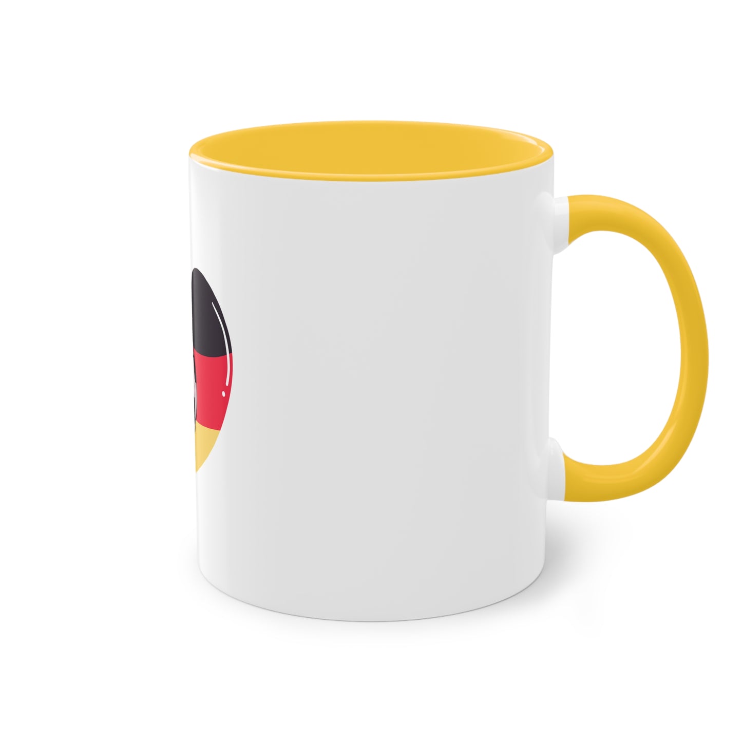 Ich liebe die Mannschaft auf Kaffeetassen, Teetassen bedruckt; weißer Außenbereich mit mehrfarbigem Innenbereich und Henkel, große; 11 Unzen