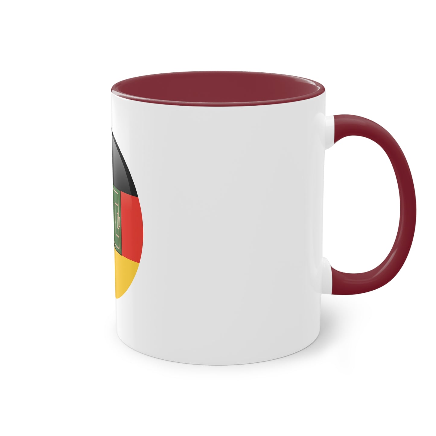 Top Qualität deutsches Soccer - auf Kaffeetassen, Teetassen bedruckt; weißer Außenbereich mit mehrfarbigem Innenbereich und Henkel, große; 11 Unzen