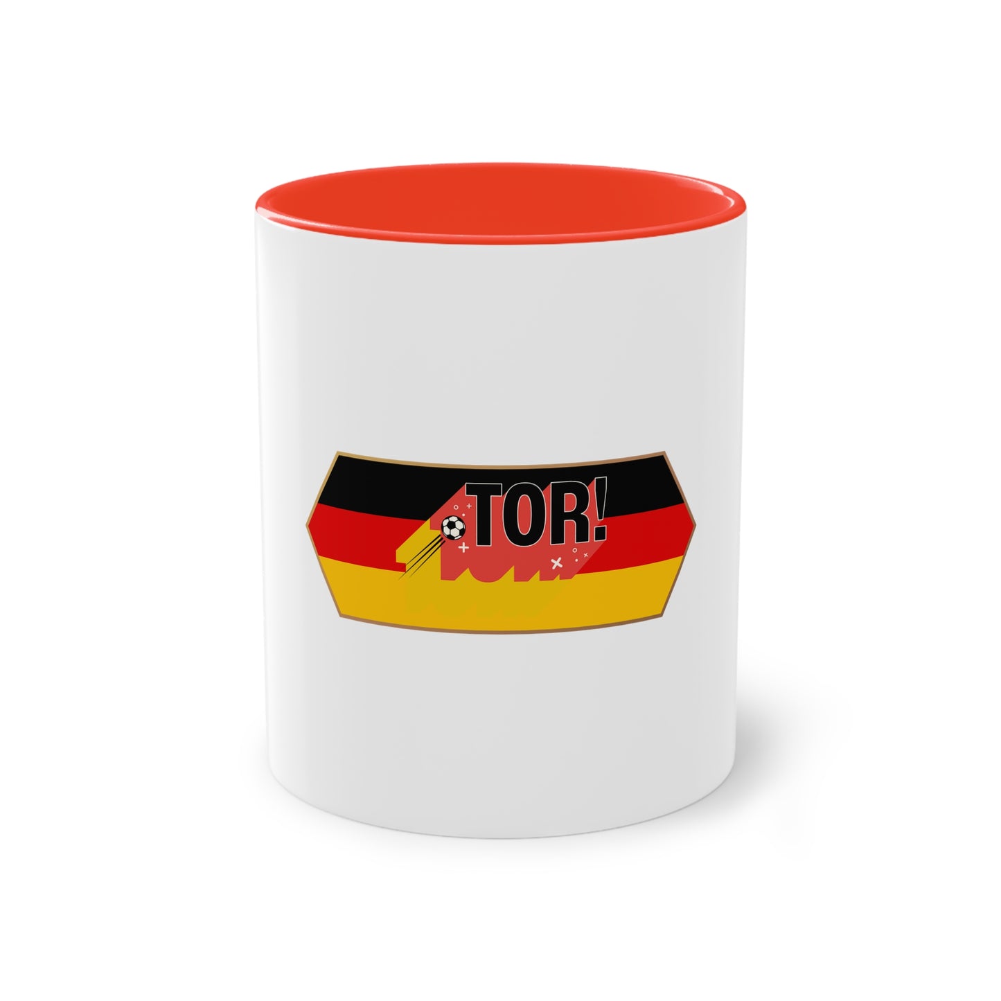 Tor!, Deutschland auf Kaffeetassen, Teetassen bedruckt; weißer Außenbereich mit mehrfarbigem Innenbereich und Henkel, große; 11 Unzen