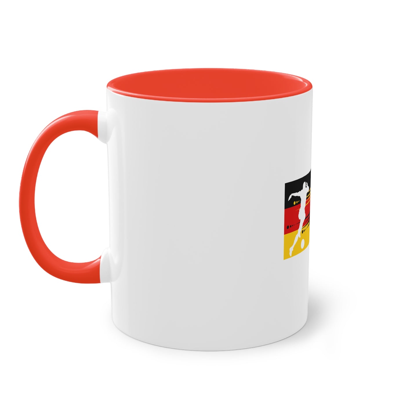 Die wahre Leidenschaft für Fußball auf Kaffeetassen bedruckt; weißer Außenbereich mit mehrfarbigem Innenbereich und Henkel, große; 11 Unzen