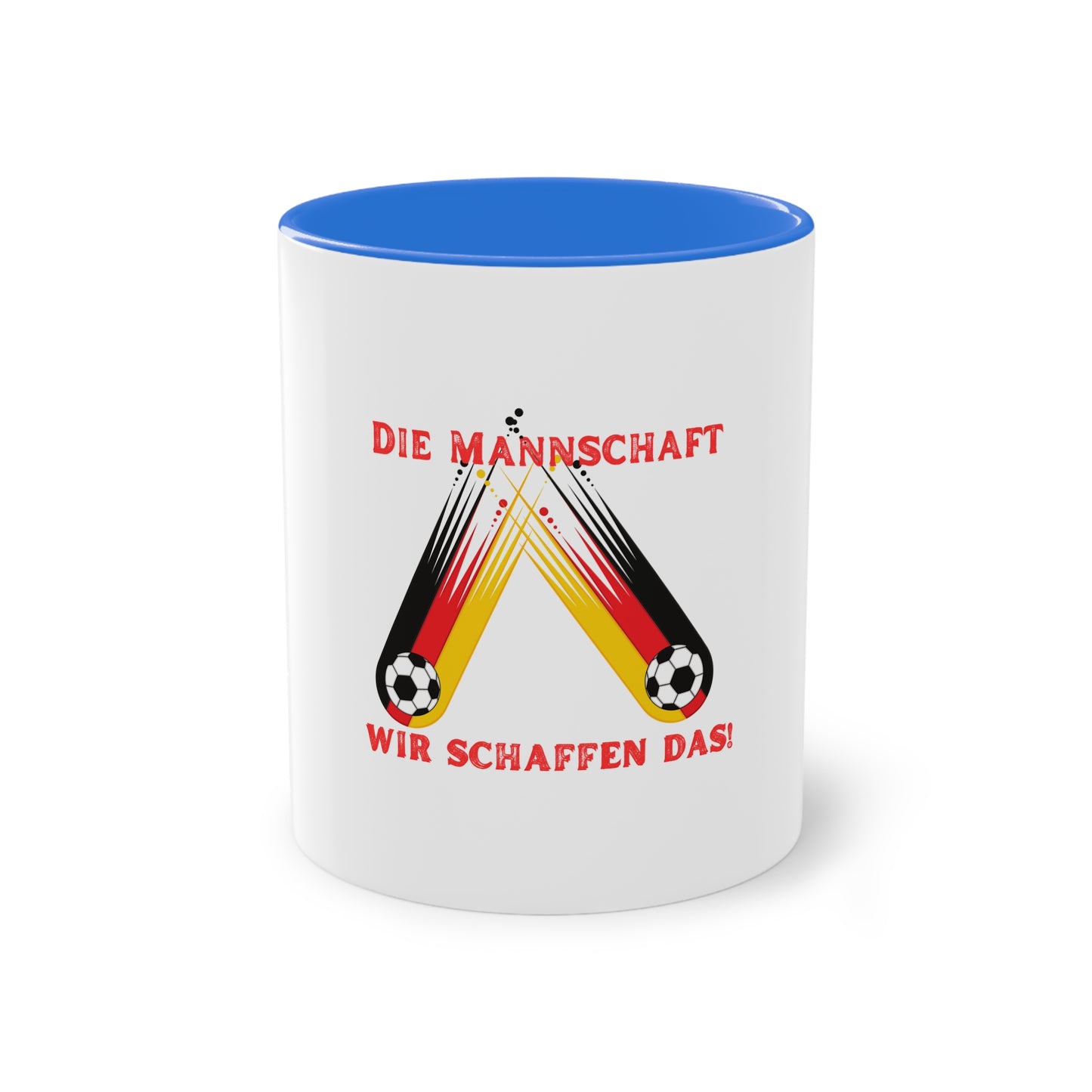 Die Mannschaft auf Mehrfarbige Kaffeetassen, weißer Außenbereich mit mehrfarbigem Innenbereich und Henkel, große; 11 Unzen