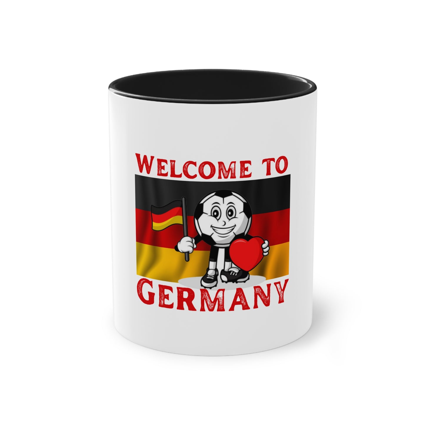 Welcome to Germany - Proud German culture auf Kaffeetassen, Teetassen bedruckt; weißer Außenbereich mit mehrfarbigem Innenbereich und Henkel, große; 11 Unzen.
