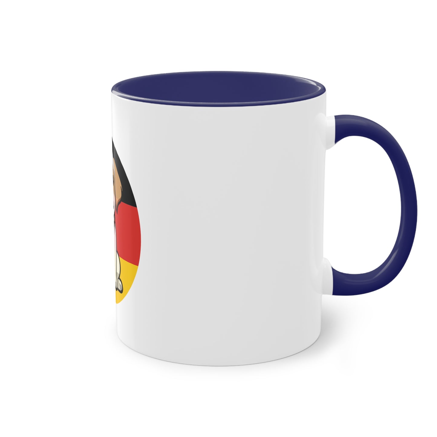 Deutschlands Bell-Brigade Puppy auf Kaffeetassen, Teetassen bedruckt; weißer Außenbereich mit mehrfarbigem Innenbereich und Henkel, große; 11 Unzen