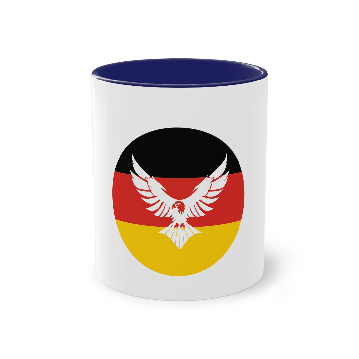 Deutscher fliegende Adler auf Kaffeetassen, Teetassen bedruckt; weißer Außenbereich mit mehrfarbigem Innenbereich und Henkel, große; 11 Unzen