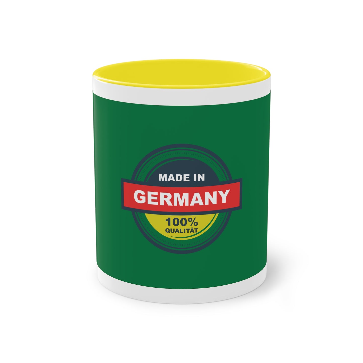 Made in Germany auf Kaffeetassen, Teetassen bedruckt; weißer Außenbereich mit mehrfarbigem Innenbereich und Henkel, große; 11 Unzen.
