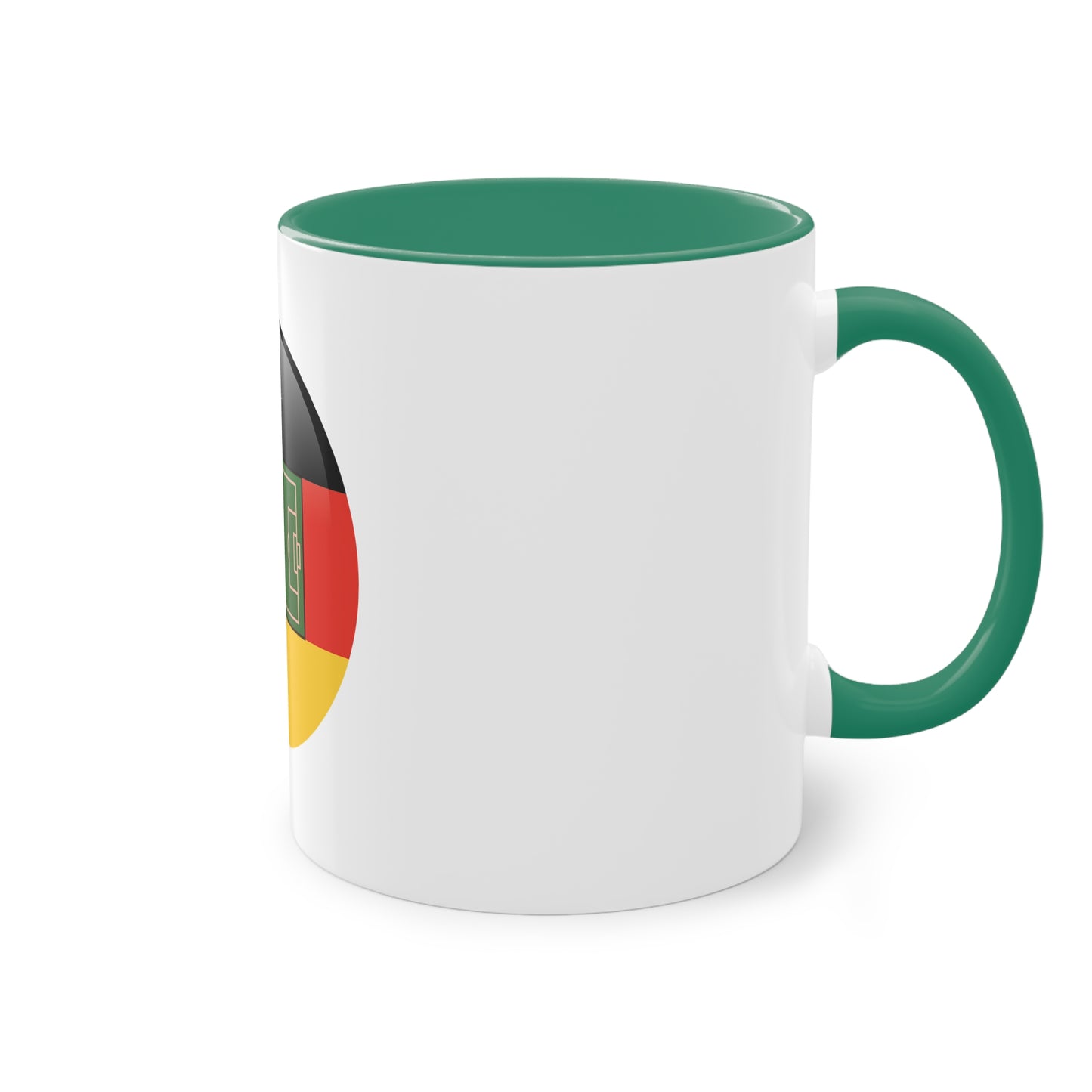 Top Qualität deutsches Soccer - auf Kaffeetassen, Teetassen bedruckt; weißer Außenbereich mit mehrfarbigem Innenbereich und Henkel, große; 11 Unzen