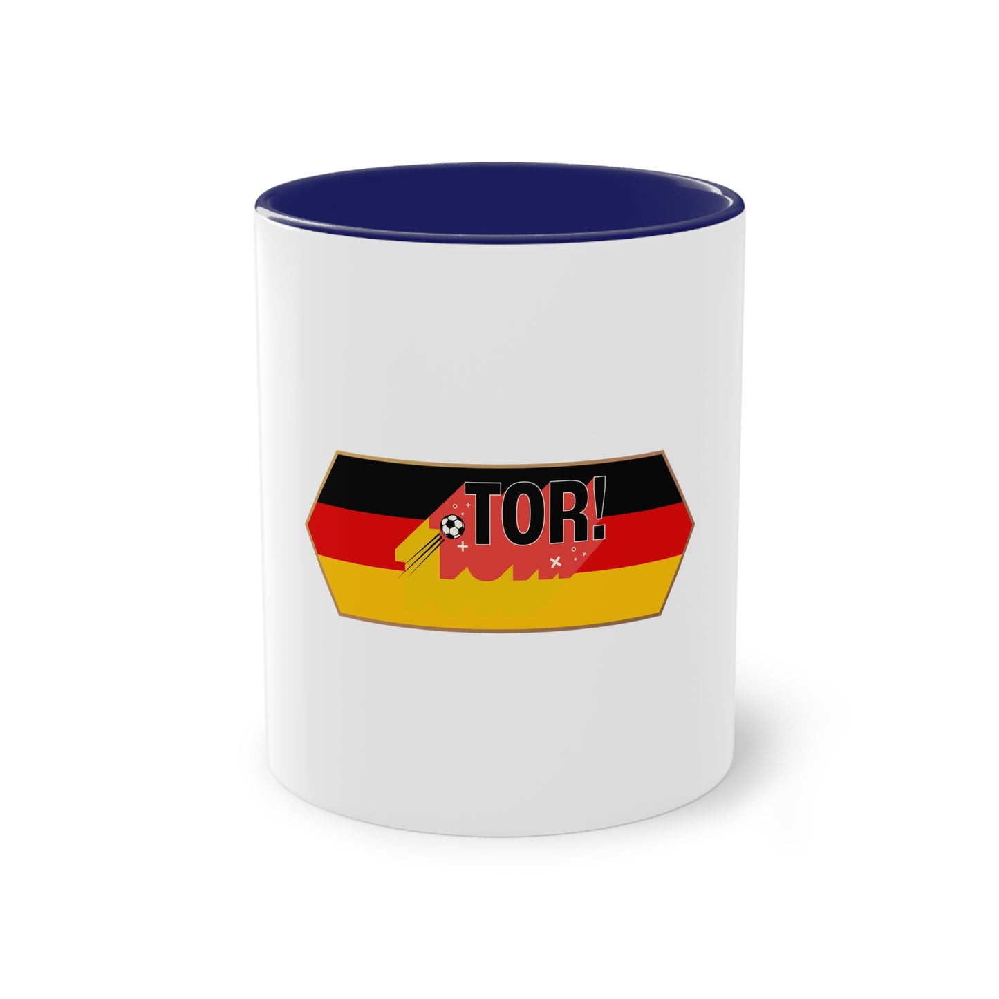 Tor!, Deutschland auf Kaffeetassen, Teetassen bedruckt; weißer Außenbereich mit mehrfarbigem Innenbereich und Henkel, große; 11 Unzen