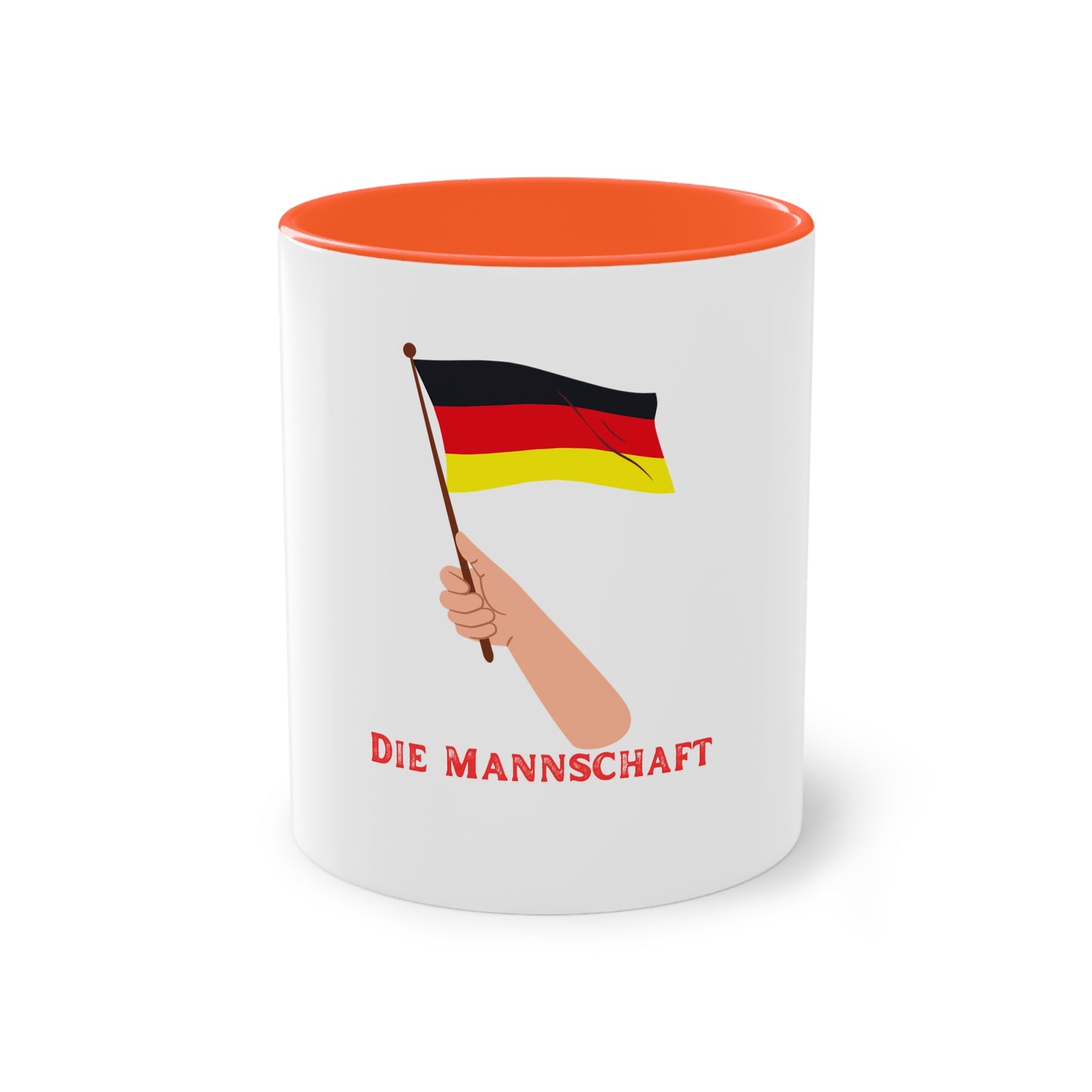 Fans für die Mannschaft, für Deutschland – Perfekt für den Morgenkaffee, weißer Außenbereich mit mehrfarbigem Innenbereich und Henkel, große; 11 Unzen