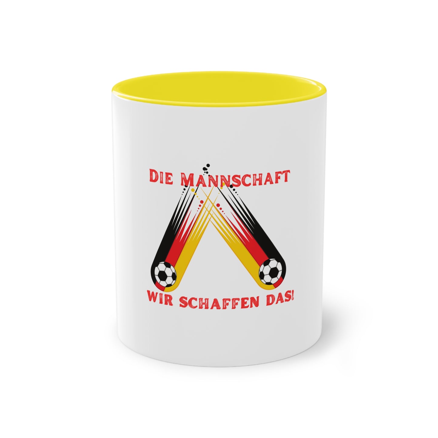 Die Mannschaft auf Mehrfarbige Kaffeetassen, weißer Außenbereich mit mehrfarbigem Innenbereich und Henkel, große; 11 Unzen
