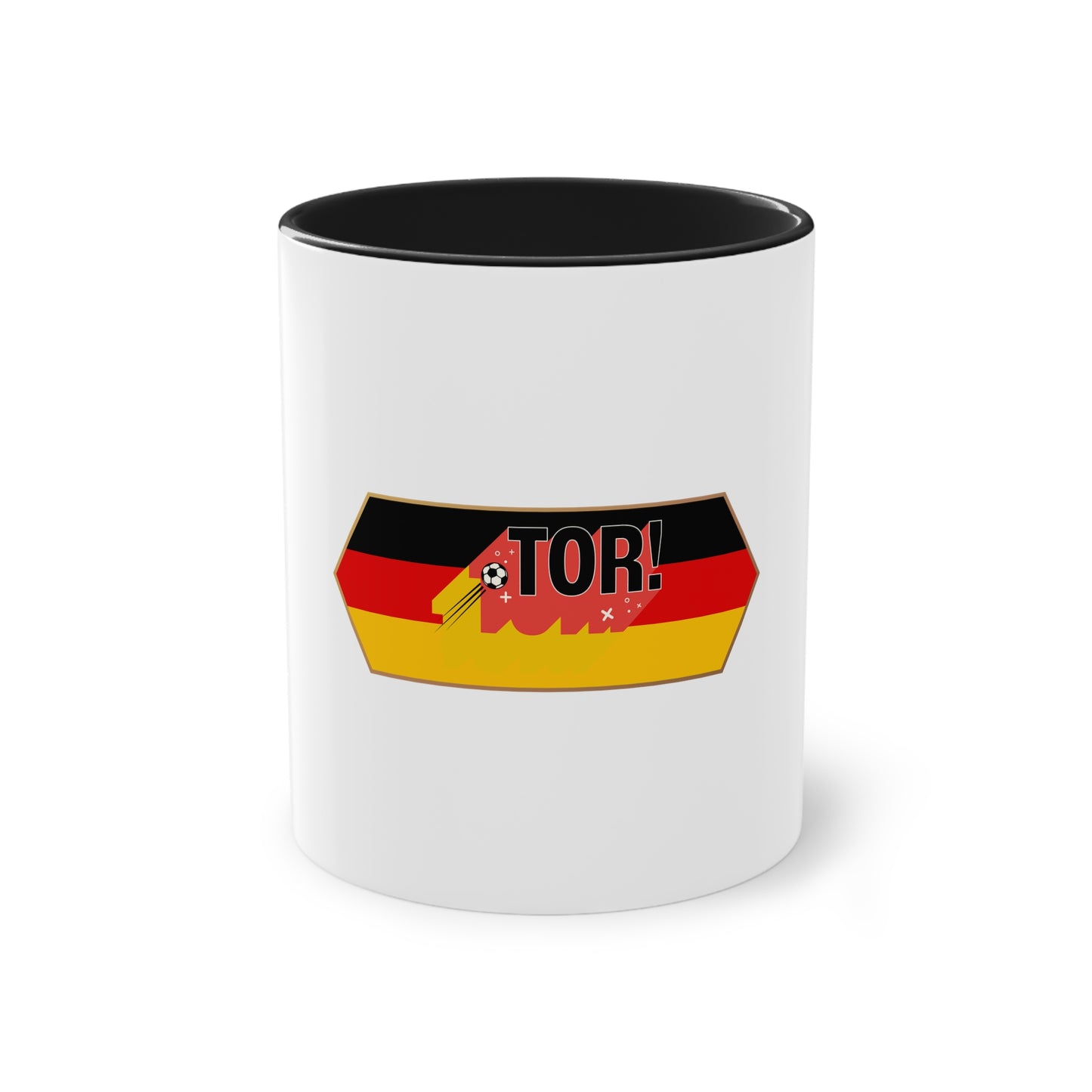 Tor!, Deutschland auf Kaffeetassen, Teetassen bedruckt; weißer Außenbereich mit mehrfarbigem Innenbereich und Henkel, große; 11 Unzen