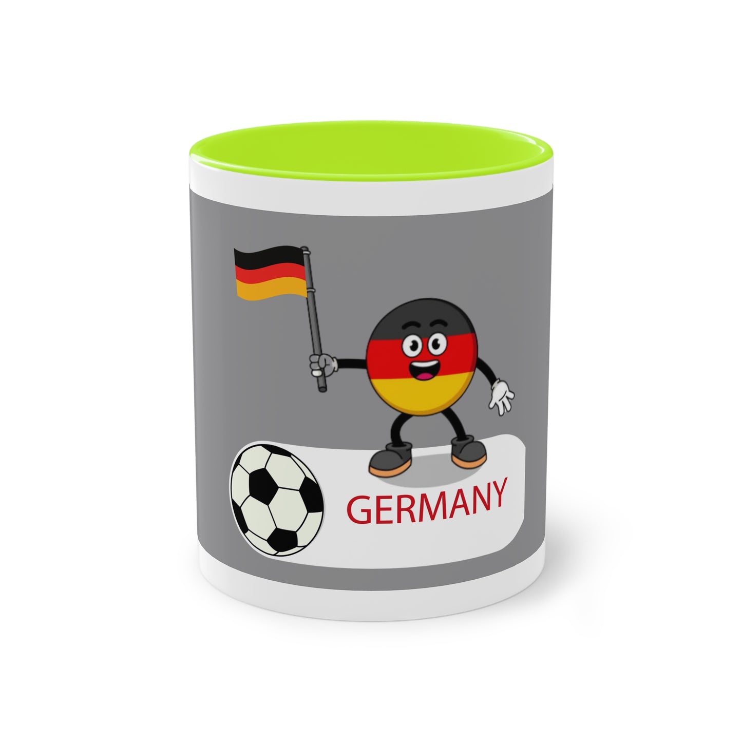 Germany - Top Fan forever - auf Kaffeetassen bedruckt; weißer Außenbereich mit mehrfarbigem Innenbereich und Henkel, große; 11 Unzen