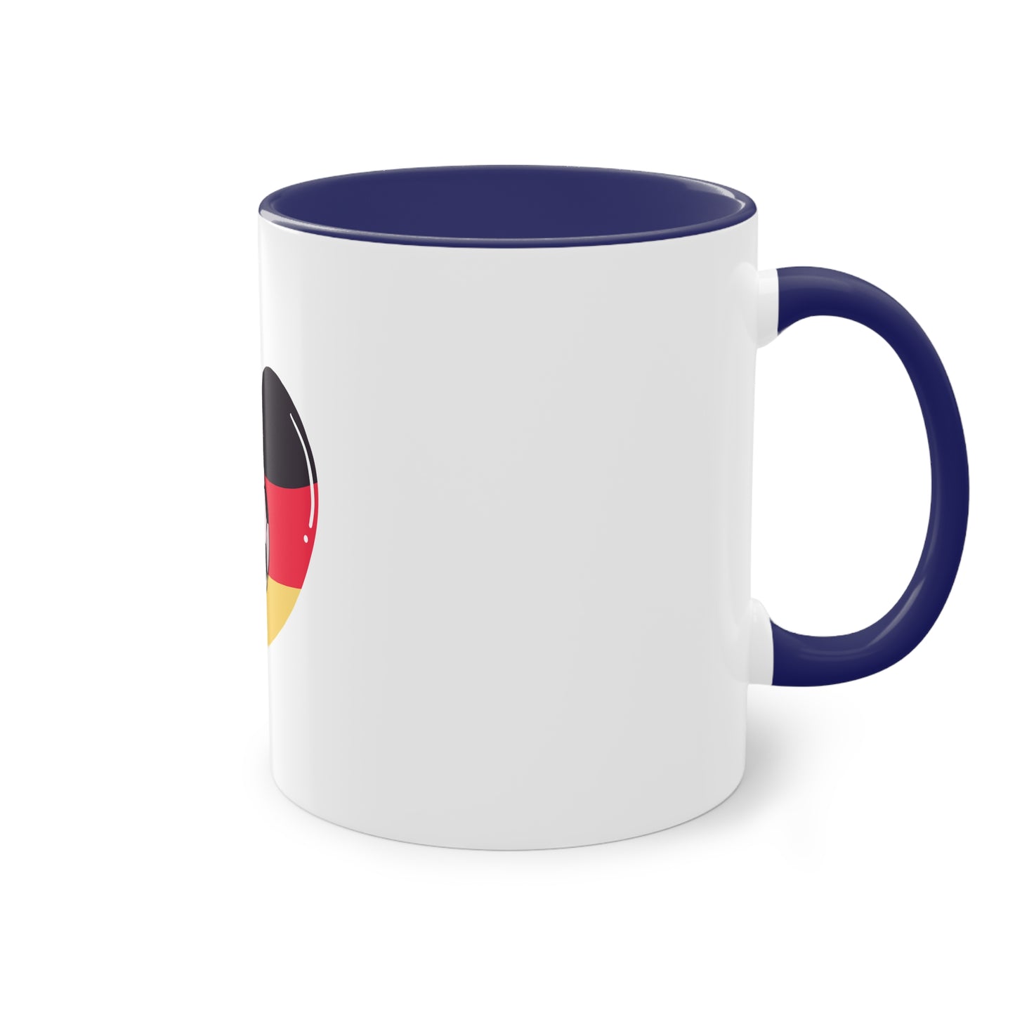 Ich liebe die Mannschaft auf Kaffeetassen, Teetassen bedruckt; weißer Außenbereich mit mehrfarbigem Innenbereich und Henkel, große; 11 Unzen
