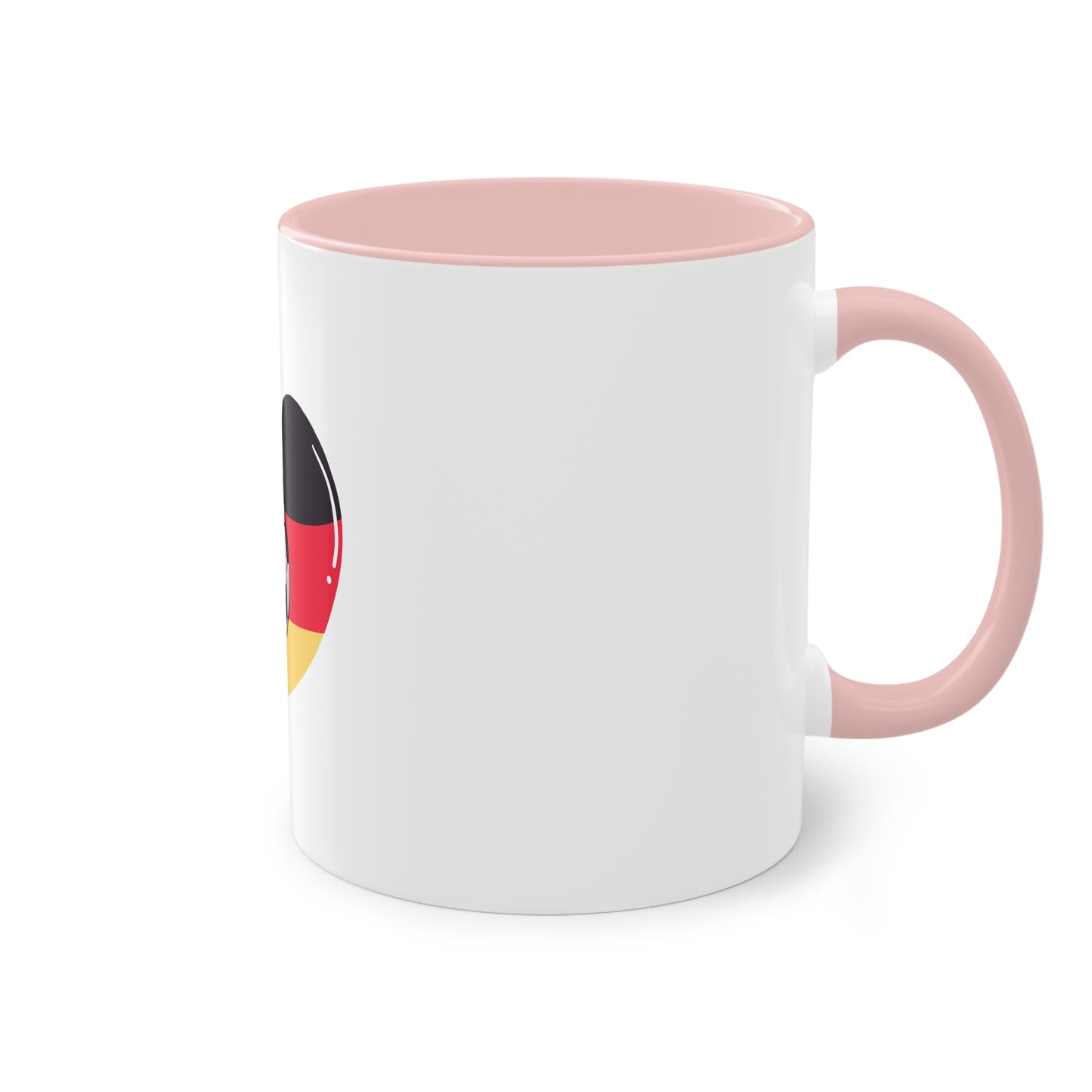 Ich liebe die Mannschaft auf Kaffeetassen, Teetassen bedruckt; weißer Außenbereich mit mehrfarbigem Innenbereich und Henkel, große; 11 Unzen