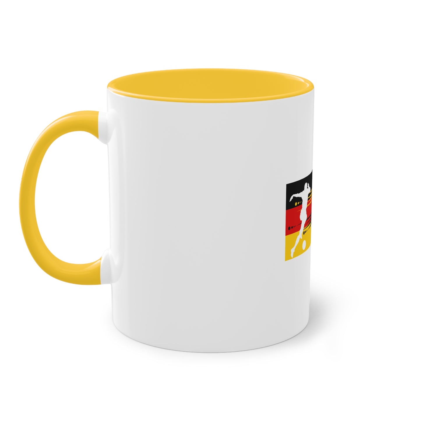 Die wahre Leidenschaft für Fußball auf Kaffeetassen bedruckt; weißer Außenbereich mit mehrfarbigem Innenbereich und Henkel, große; 11 Unzen