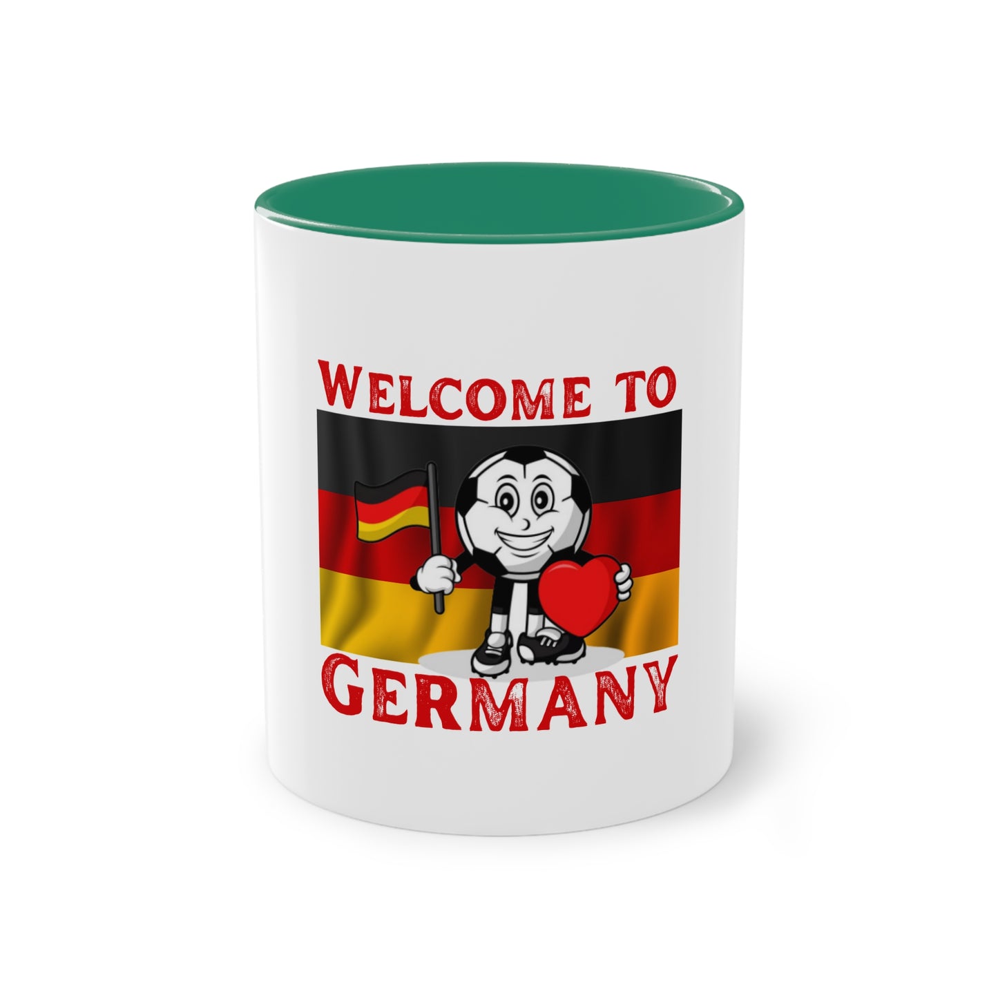 Welcome to Germany - Proud German culture auf Kaffeetassen, Teetassen bedruckt; weißer Außenbereich mit mehrfarbigem Innenbereich und Henkel, große; 11 Unzen.