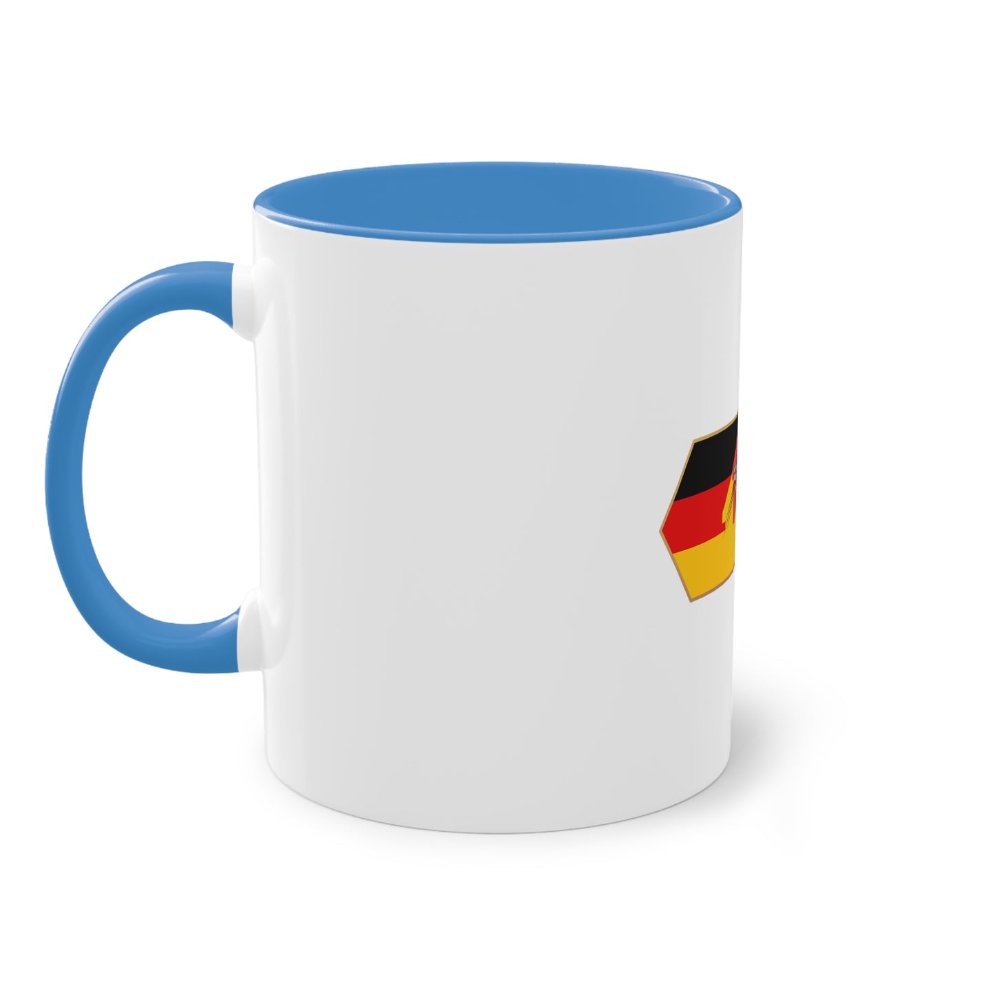 Tor!, Deutschland auf Kaffeetassen, Teetassen bedruckt; weißer Außenbereich mit mehrfarbigem Innenbereich und Henkel, große; 11 Unzen
