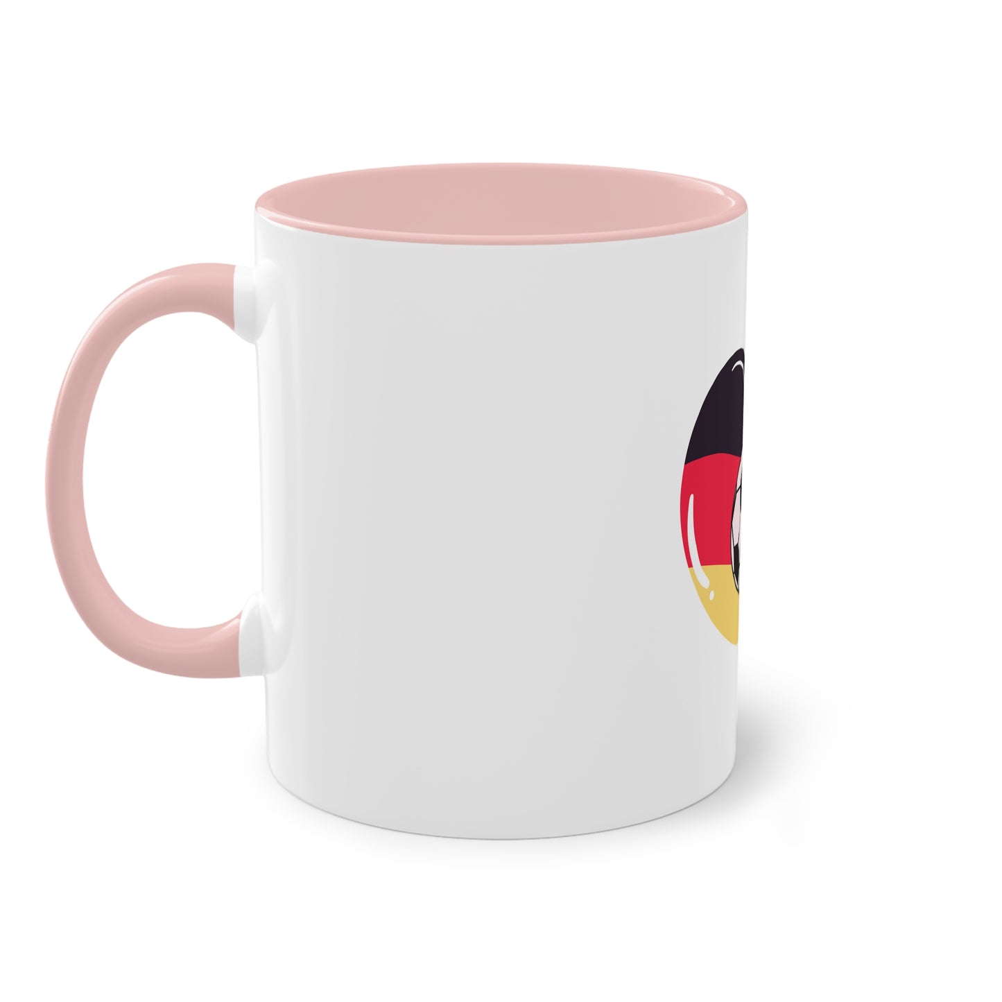 Ich liebe die Mannschaft auf Kaffeetassen, Teetassen bedruckt; weißer Außenbereich mit mehrfarbigem Innenbereich und Henkel, große; 11 Unzen