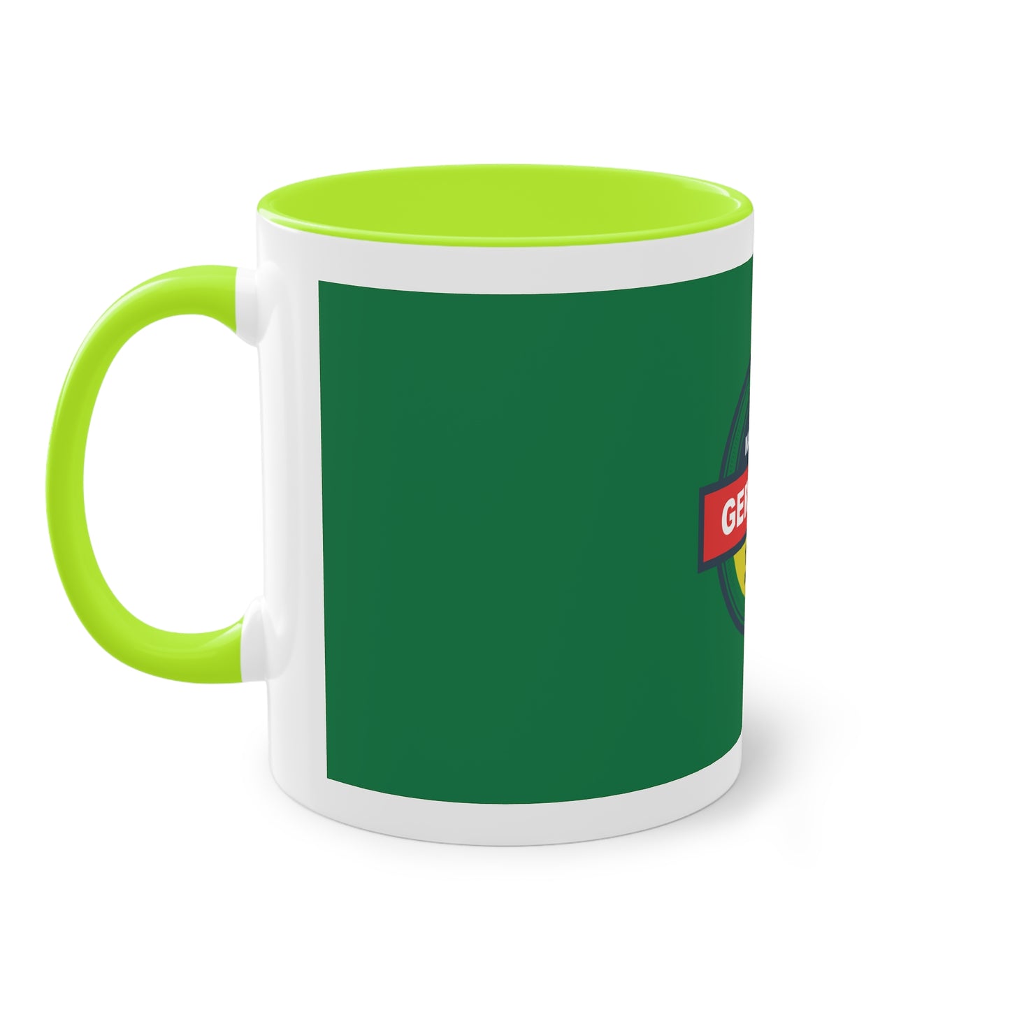 Made in Germany auf Kaffeetassen, Teetassen bedruckt; weißer Außenbereich mit mehrfarbigem Innenbereich und Henkel, große; 11 Unzen.
