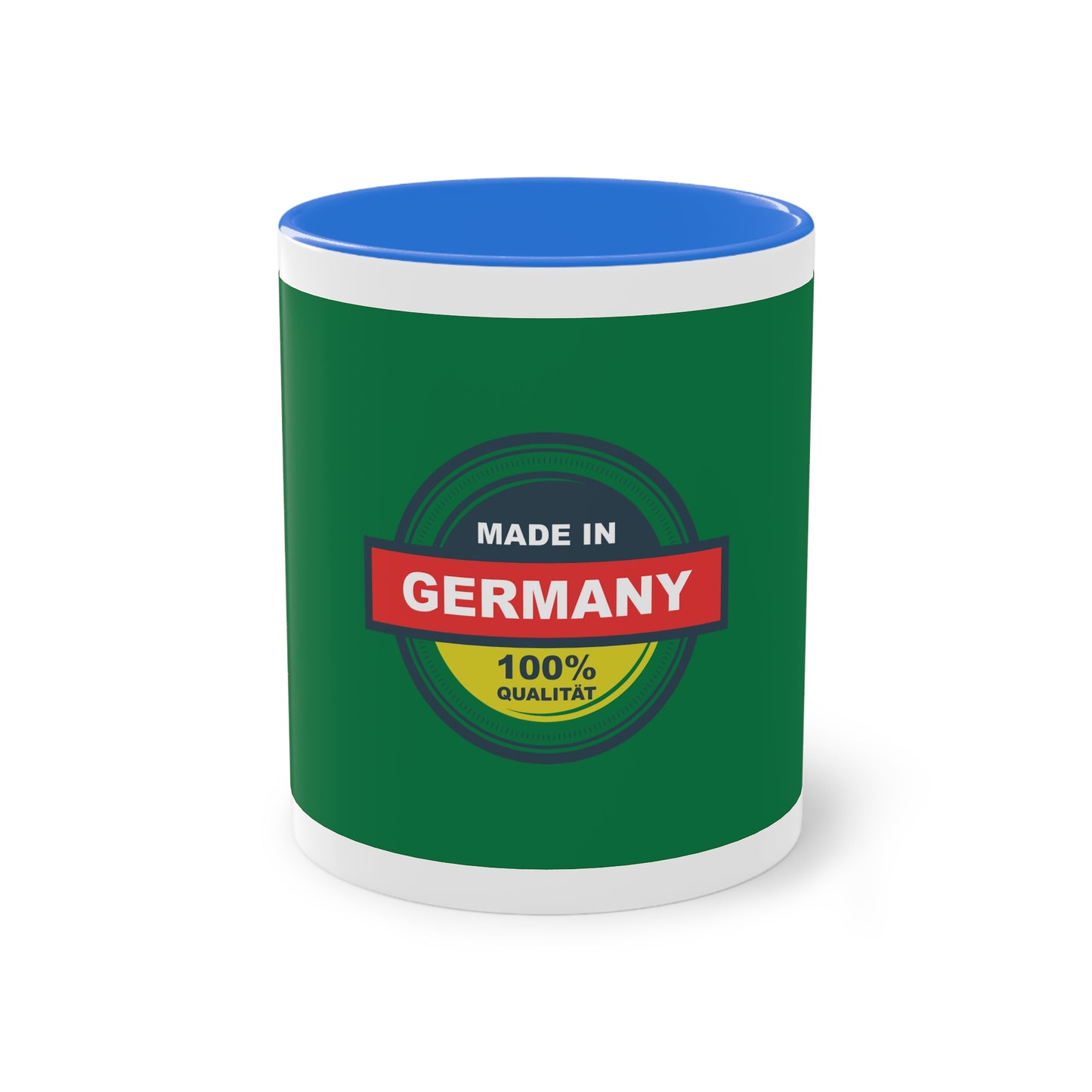 Made in Germany auf Kaffeetassen, Teetassen bedruckt; weißer Außenbereich mit mehrfarbigem Innenbereich und Henkel, große; 11 Unzen.