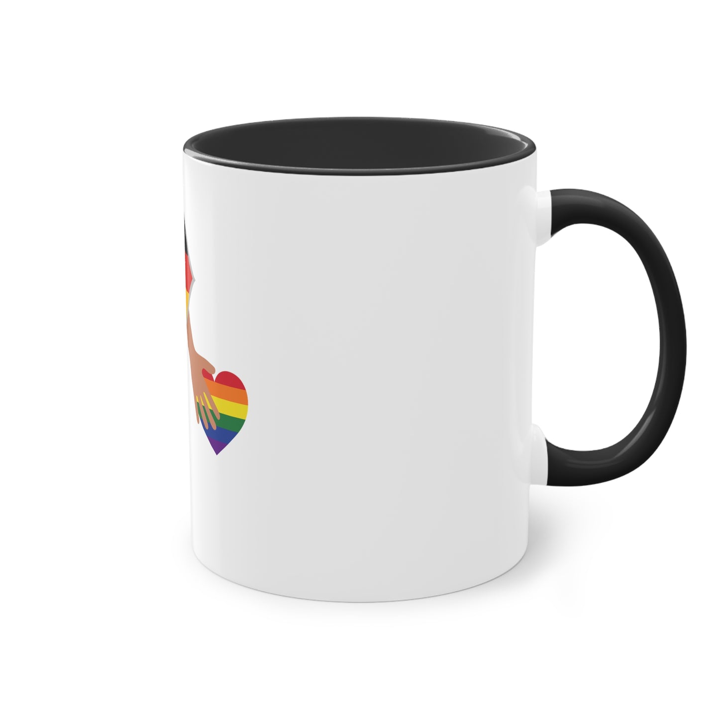 Regenbogen Deutschland Pride, für Vielfalt, Verständnis und Akzeptanz auf Kaffeetassen bedruckt; weißer Außenbereich mit mehrfarbigem Innenbereich und Henkel, große; 11 Unzen