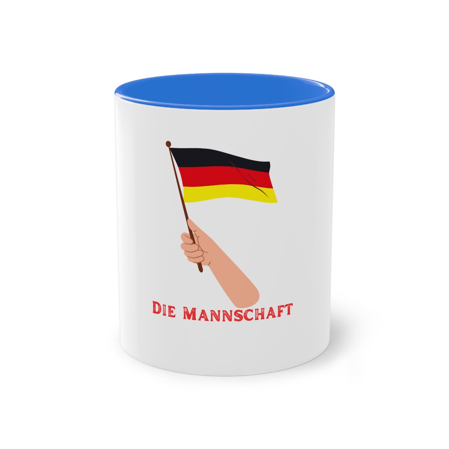 Fans für die Mannschaft, für Deutschland – Perfekt für den Morgenkaffee, weißer Außenbereich mit mehrfarbigem Innenbereich und Henkel, große; 11 Unzen