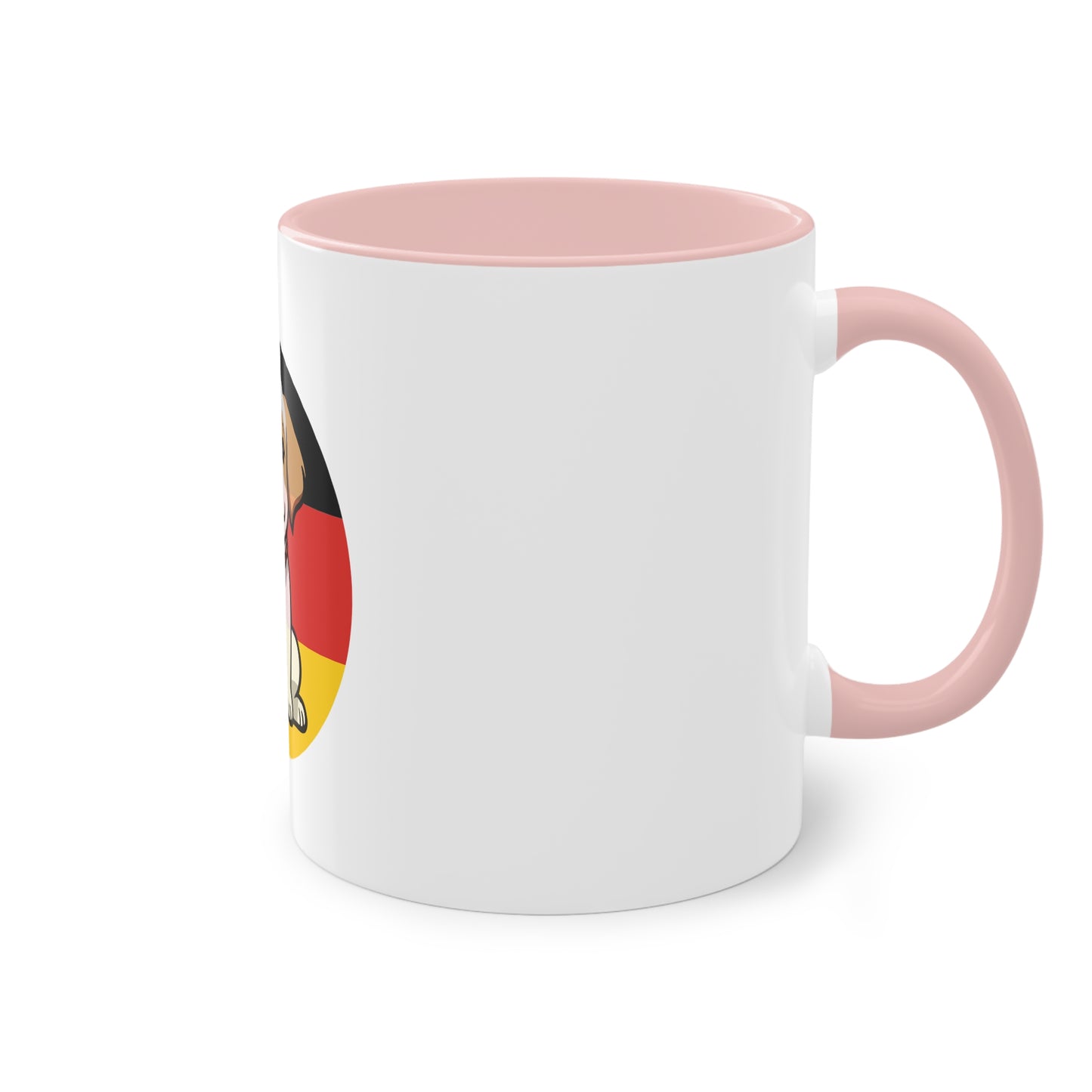 Deutschlands Bell-Brigade Puppy auf Kaffeetassen, Teetassen bedruckt; weißer Außenbereich mit mehrfarbigem Innenbereich und Henkel, große; 11 Unzen