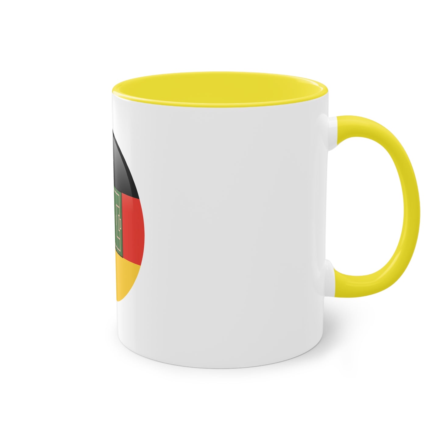 Top Qualität deutsches Soccer - auf Kaffeetassen, Teetassen bedruckt; weißer Außenbereich mit mehrfarbigem Innenbereich und Henkel, große; 11 Unzen