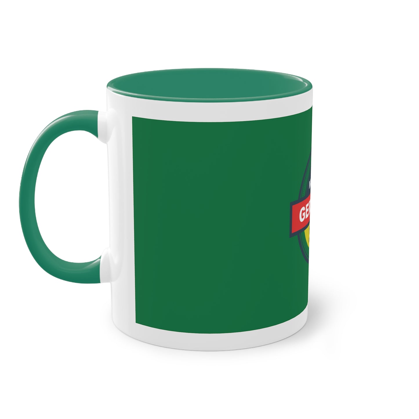 Made in Germany auf Kaffeetassen, Teetassen bedruckt; weißer Außenbereich mit mehrfarbigem Innenbereich und Henkel, große; 11 Unzen.