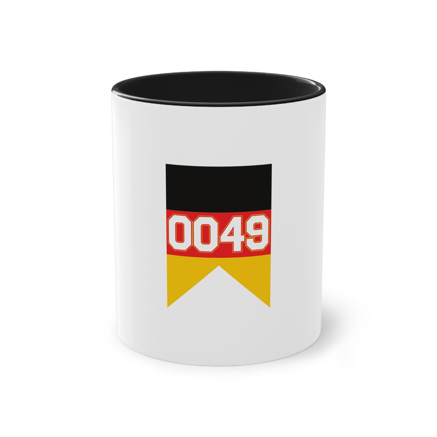 0049: Tassenkollektion mit deutscher Präzision, weißer Außenbereich mit mehrfarbigem Innenbereich und Henkel, große; 11 Unzen