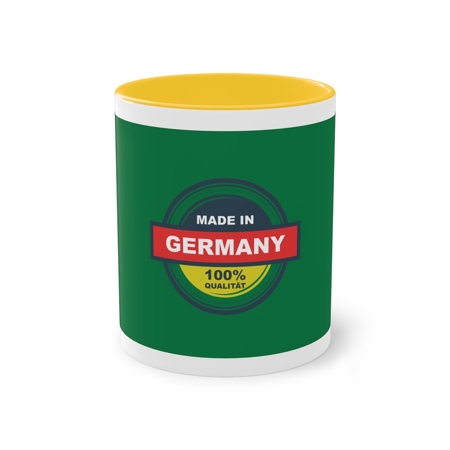 Made in Germany auf Kaffeetassen, Teetassen bedruckt; weißer Außenbereich mit mehrfarbigem Innenbereich und Henkel, große; 11 Unzen.