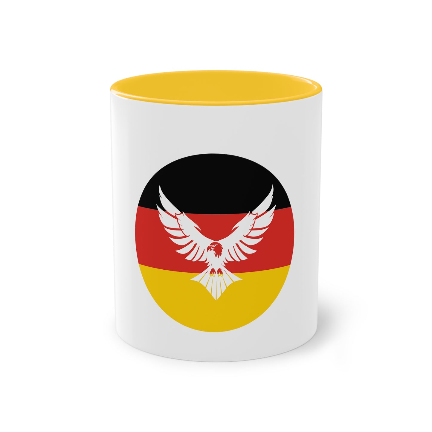 Deutscher fliegende Adler auf Kaffeetassen, Teetassen bedruckt; weißer Außenbereich mit mehrfarbigem Innenbereich und Henkel, große; 11 Unzen