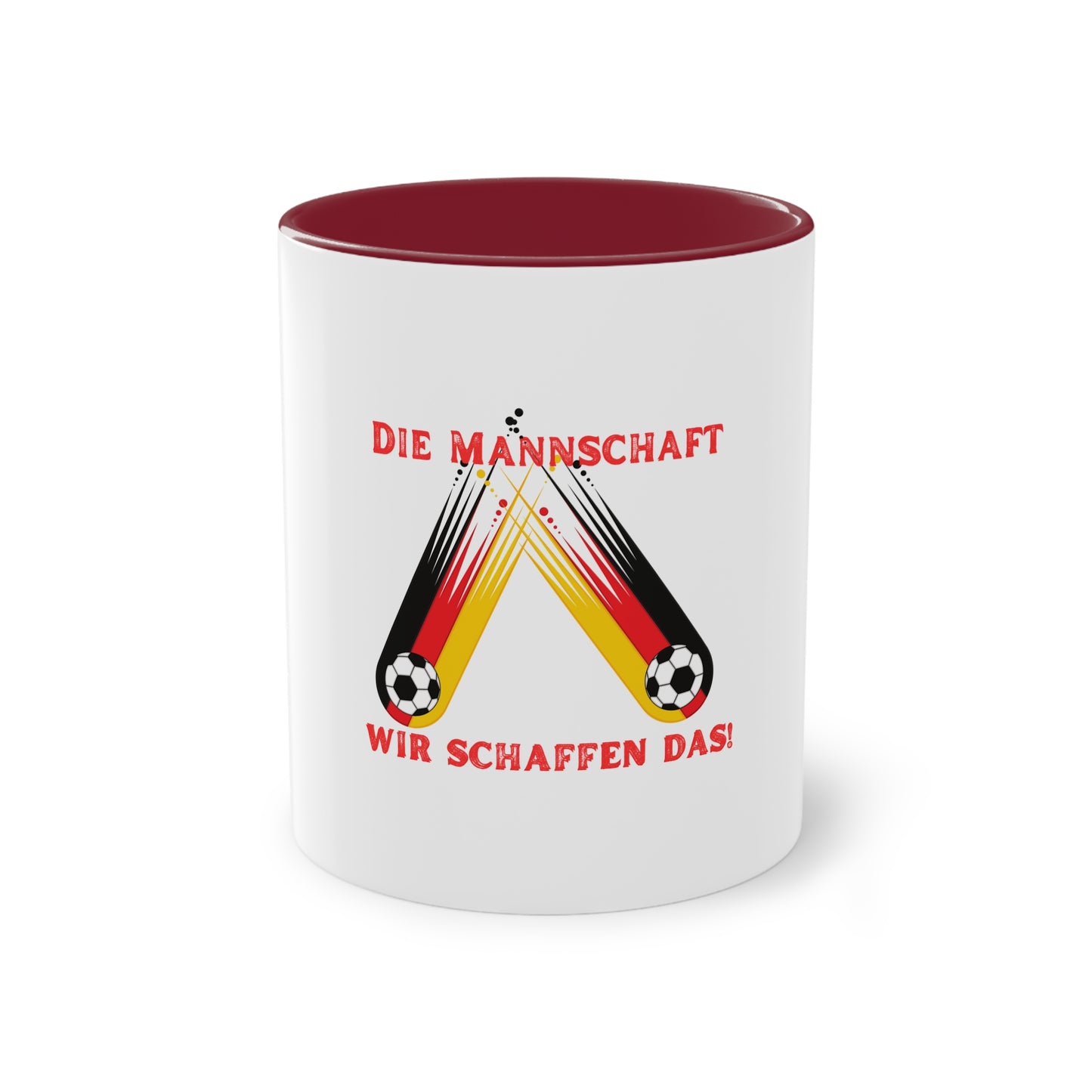 Die Mannschaft auf Mehrfarbige Kaffeetassen, weißer Außenbereich mit mehrfarbigem Innenbereich und Henkel, große; 11 Unzen