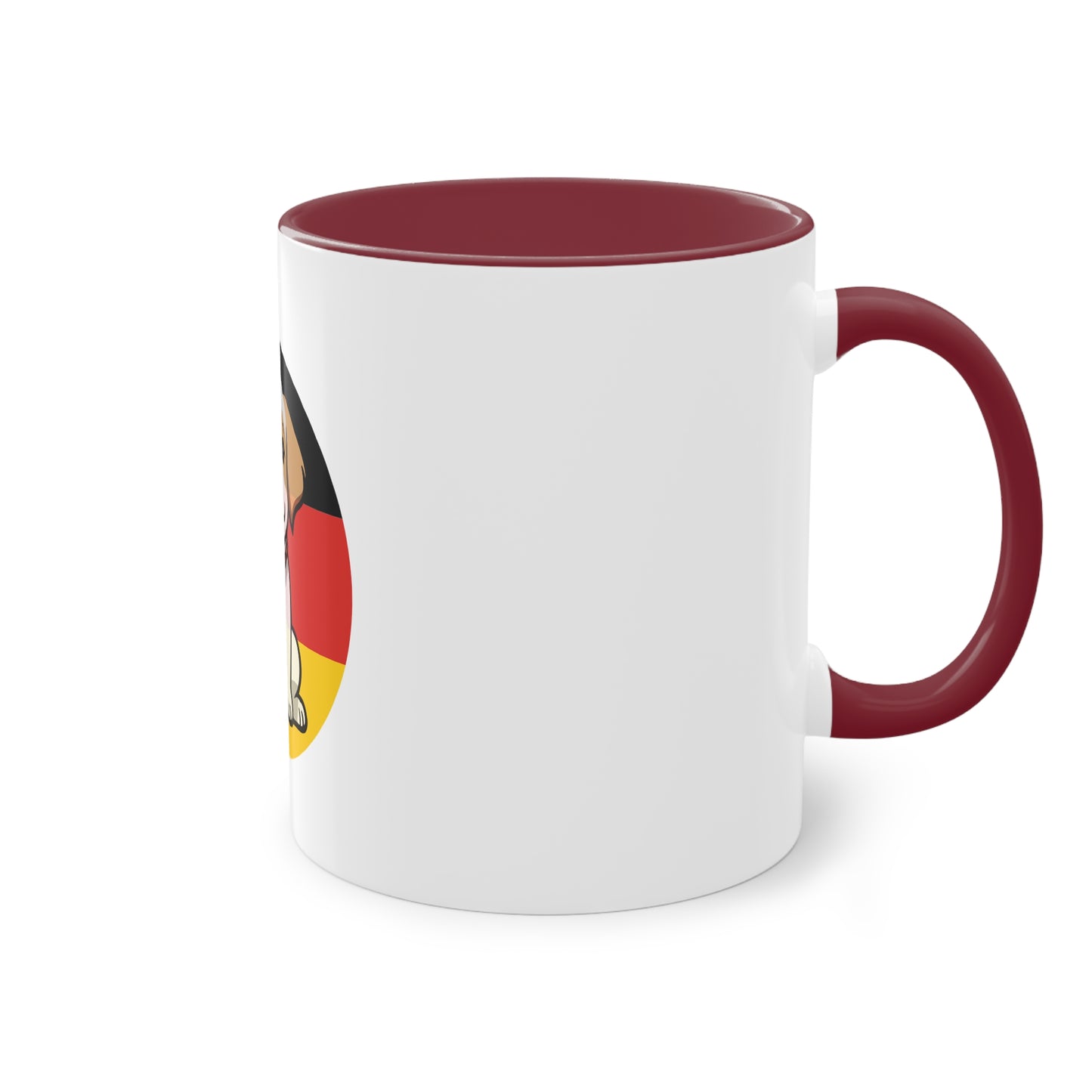 Deutschlands Bell-Brigade Puppy auf Kaffeetassen, Teetassen bedruckt; weißer Außenbereich mit mehrfarbigem Innenbereich und Henkel, große; 11 Unzen